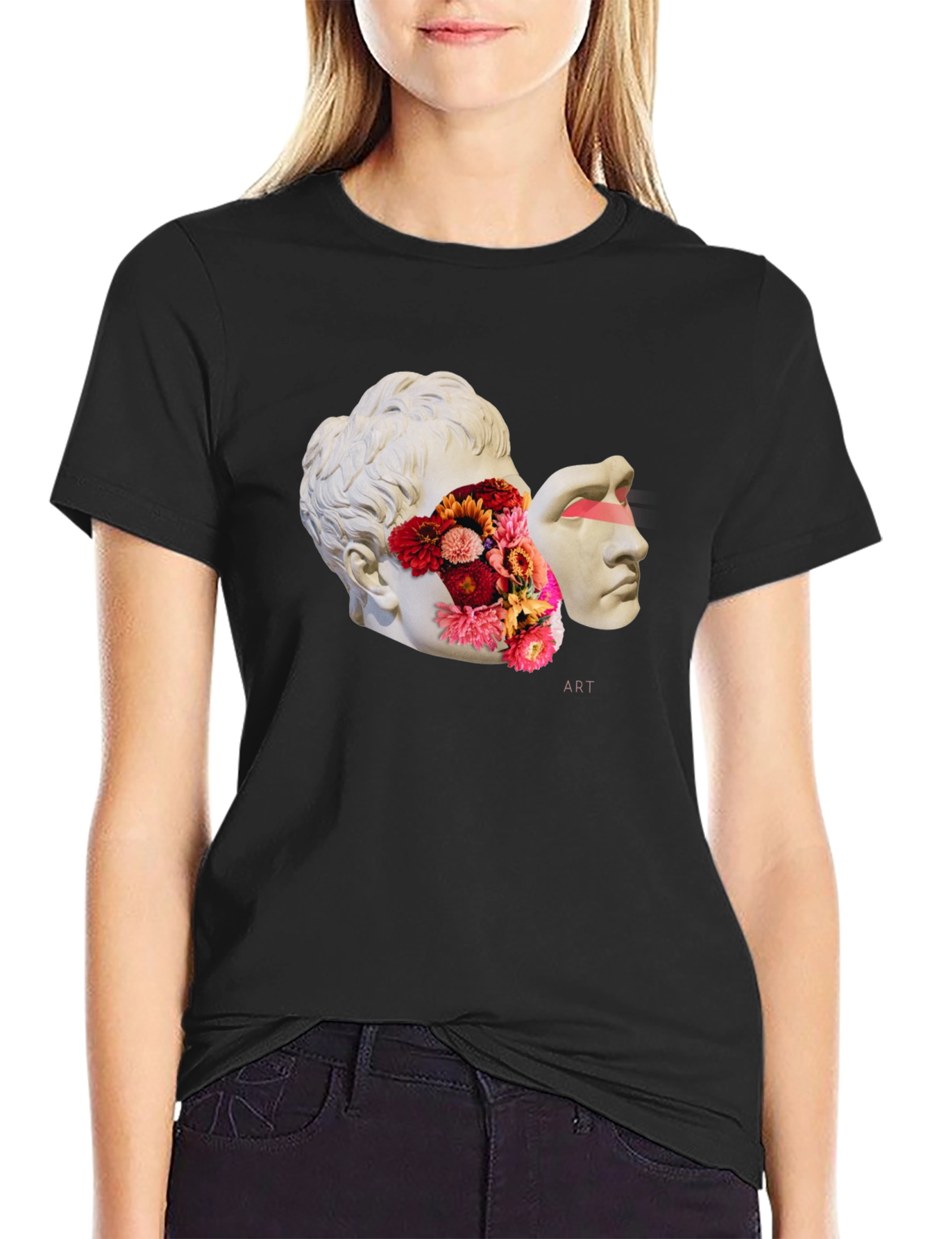 Surreal Art T-Shirt - Floral Statue Design