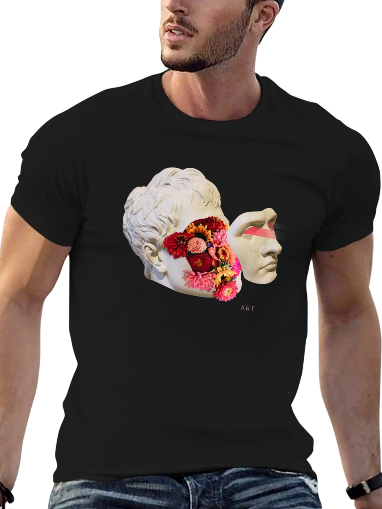 Surreal Art T-Shirt - Floral Statue Design