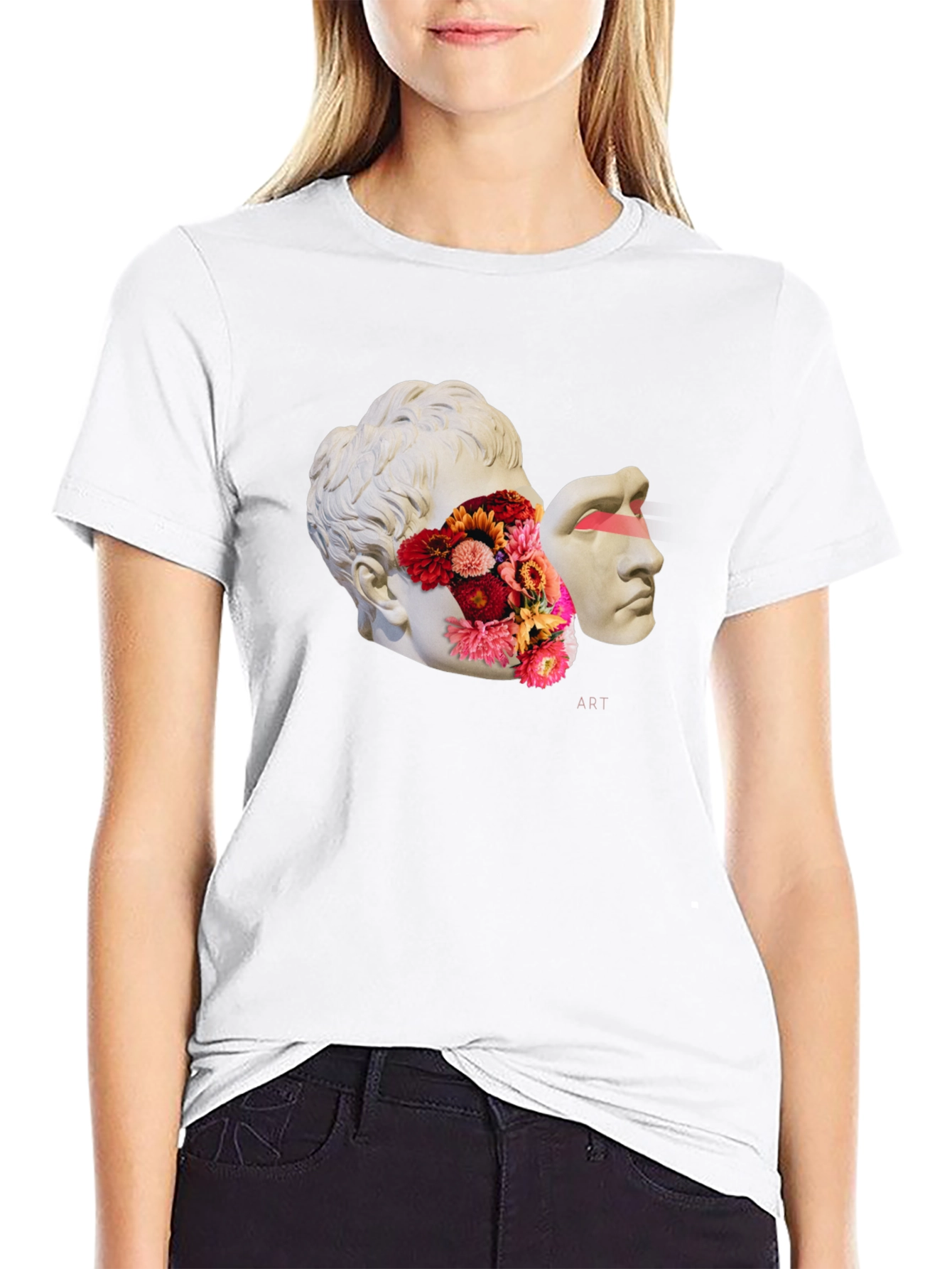Surreal Art T-Shirt - Floral Statue Design