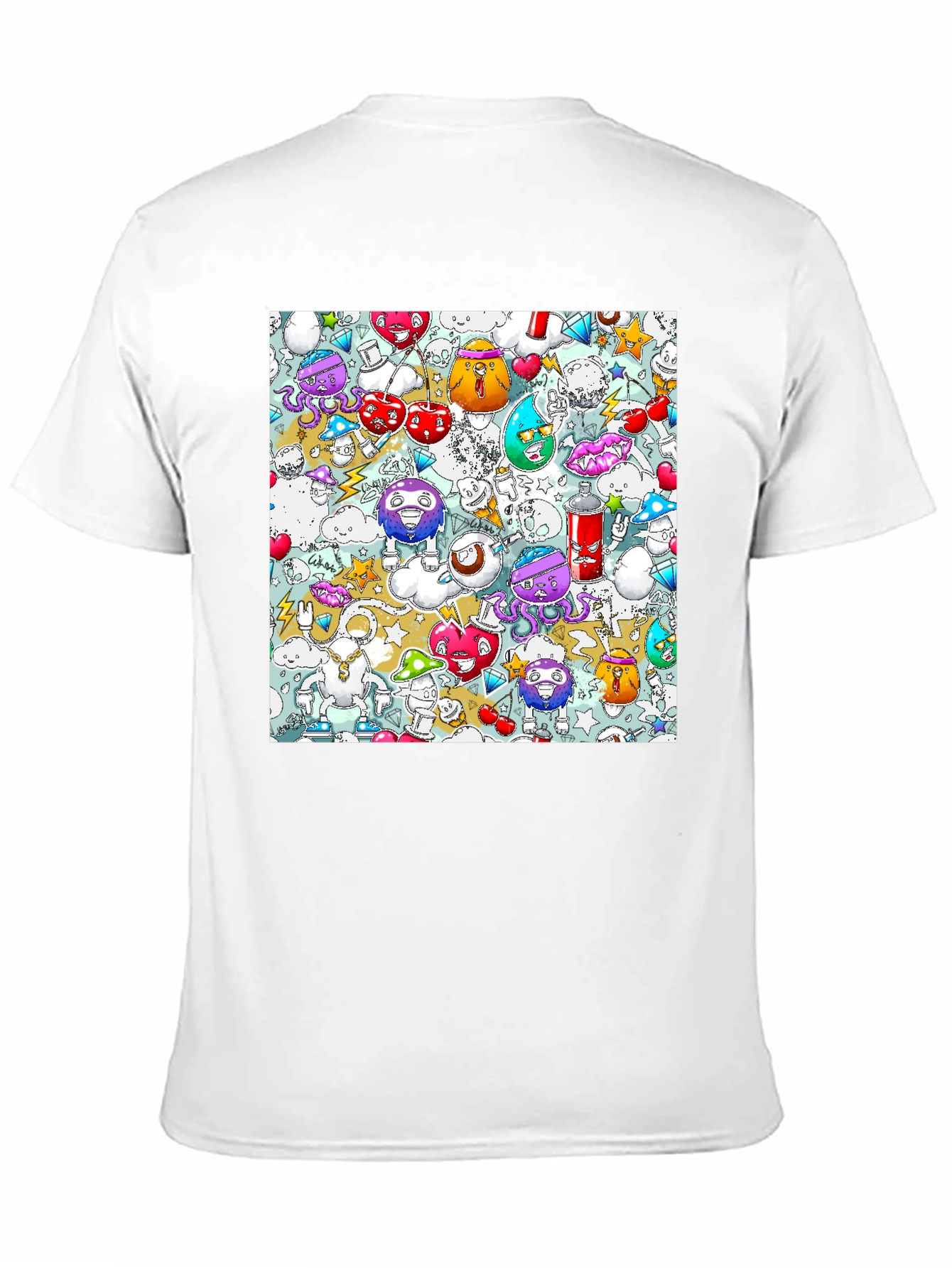 Cartoon Graffiti Print Black Cotton T-Shirt