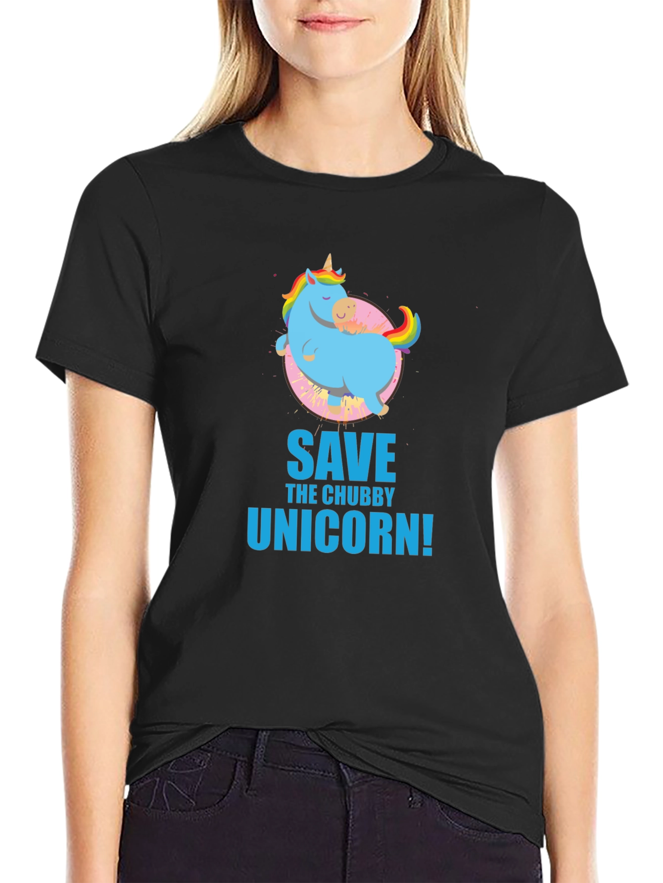Save the Chubby Unicorn Black T-Shirt