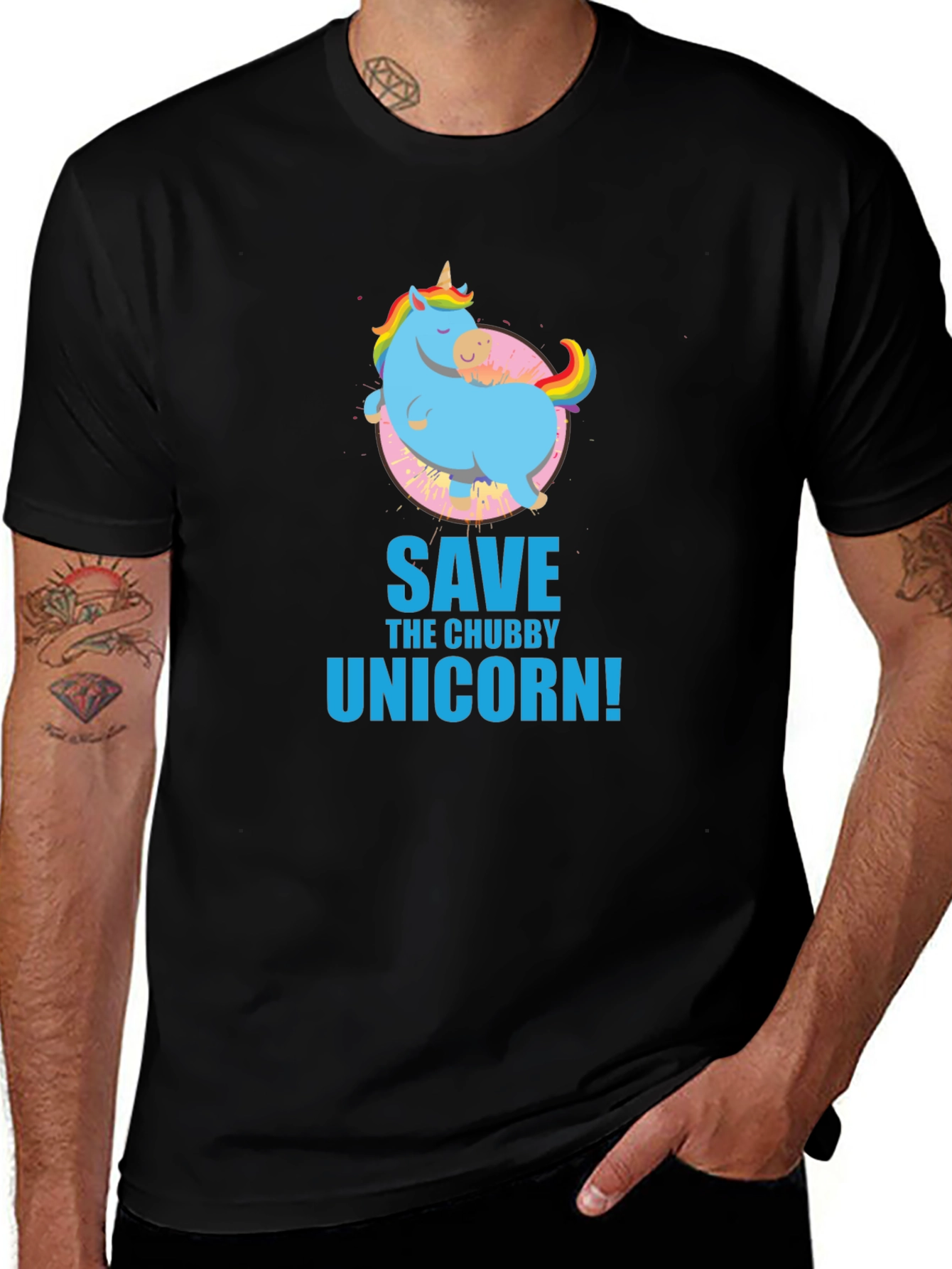 Save the Chubby Unicorn Black T-Shirt