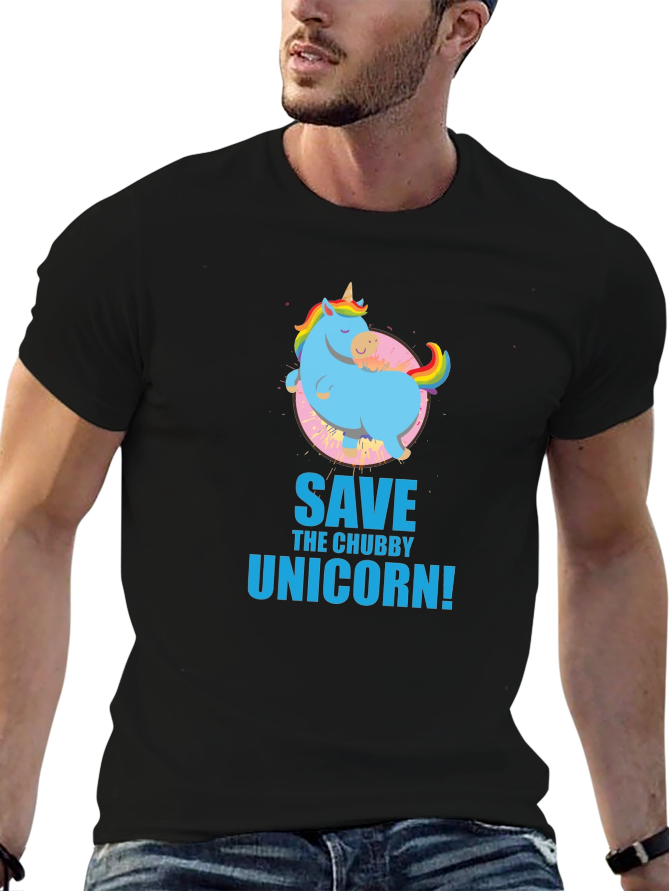 Save the Chubby Unicorn Black T-Shirt