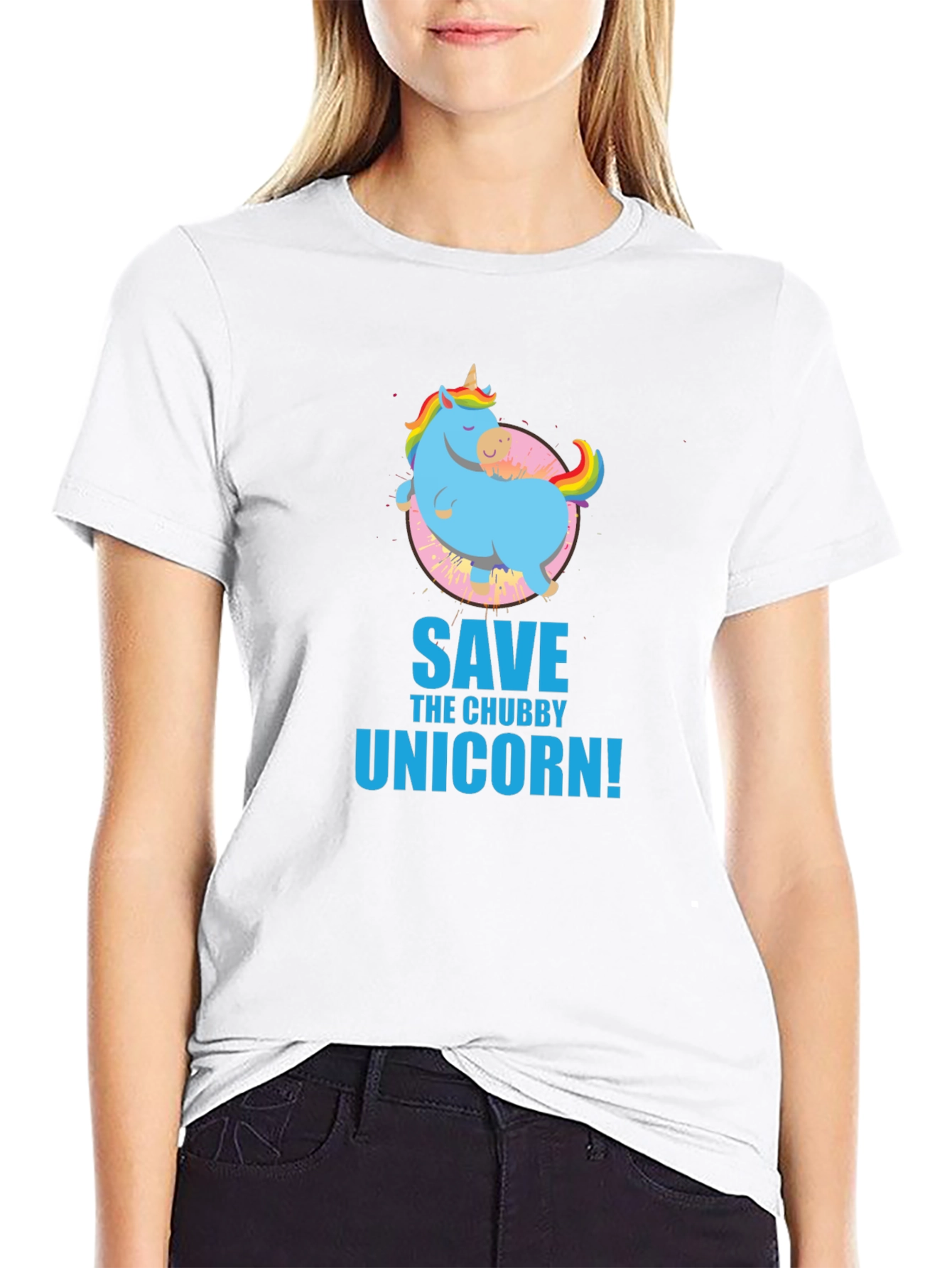 Save the Chubby Unicorn Black T-Shirt