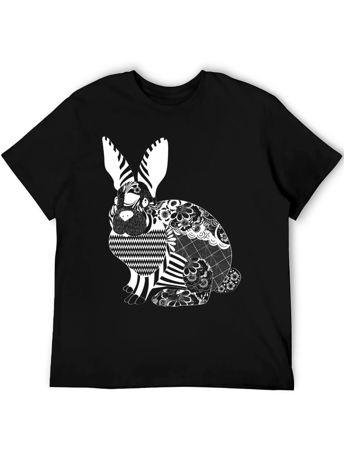 Black T-Shirt with Decorative Rabbit Design