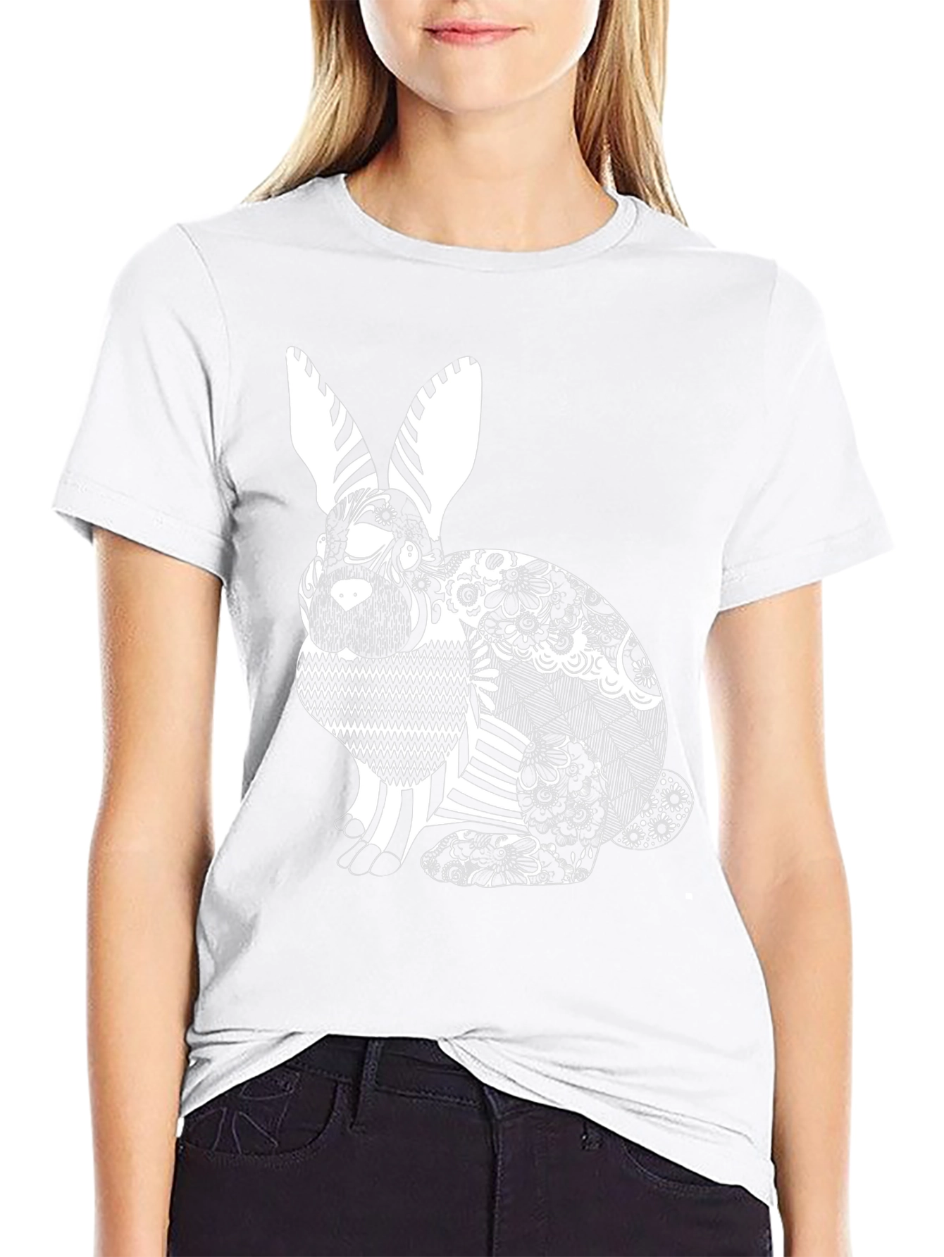 Black T-Shirt with Decorative Rabbit Design