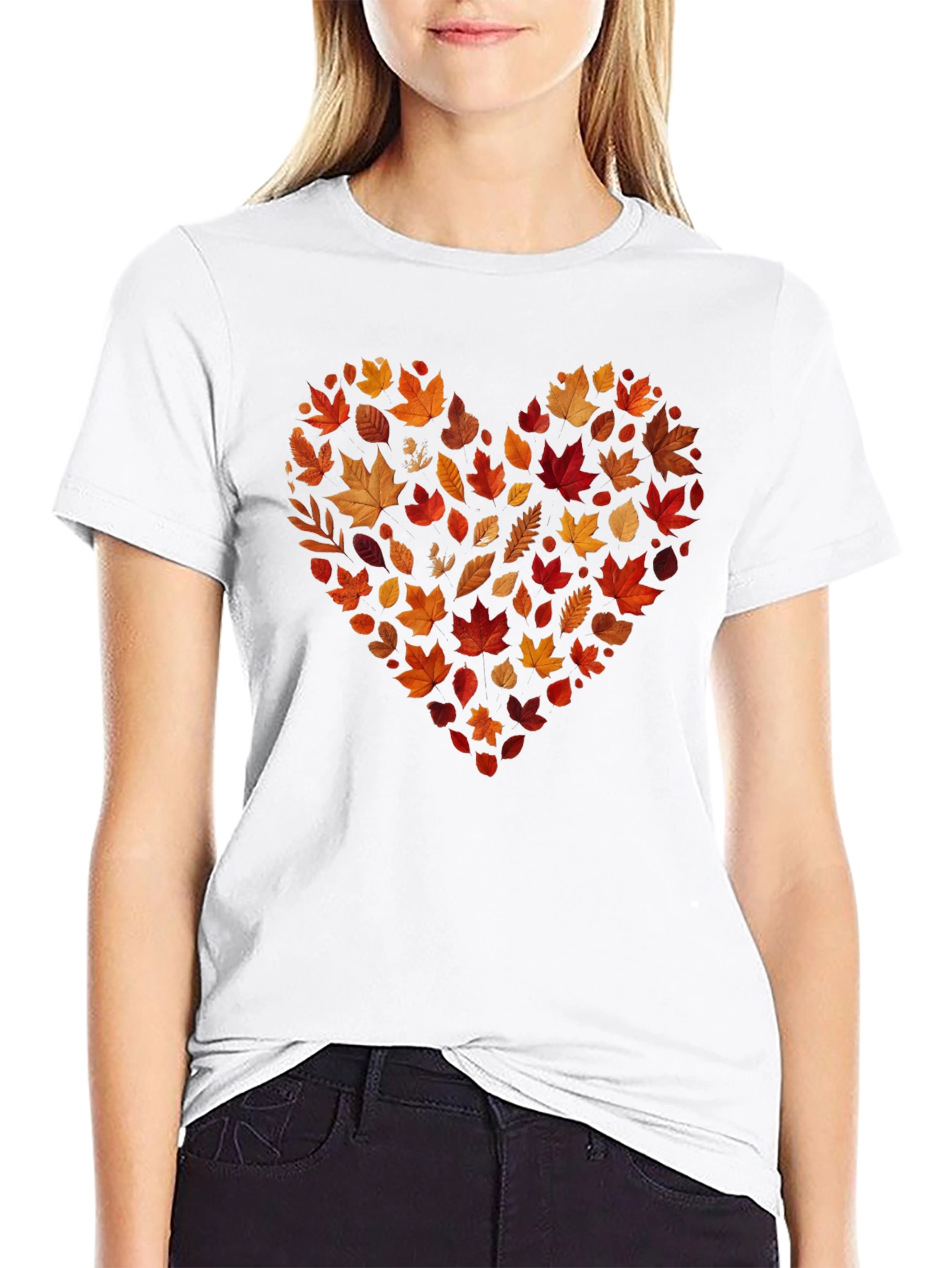 Autumn Leaves Heart Graphic Tee - Black