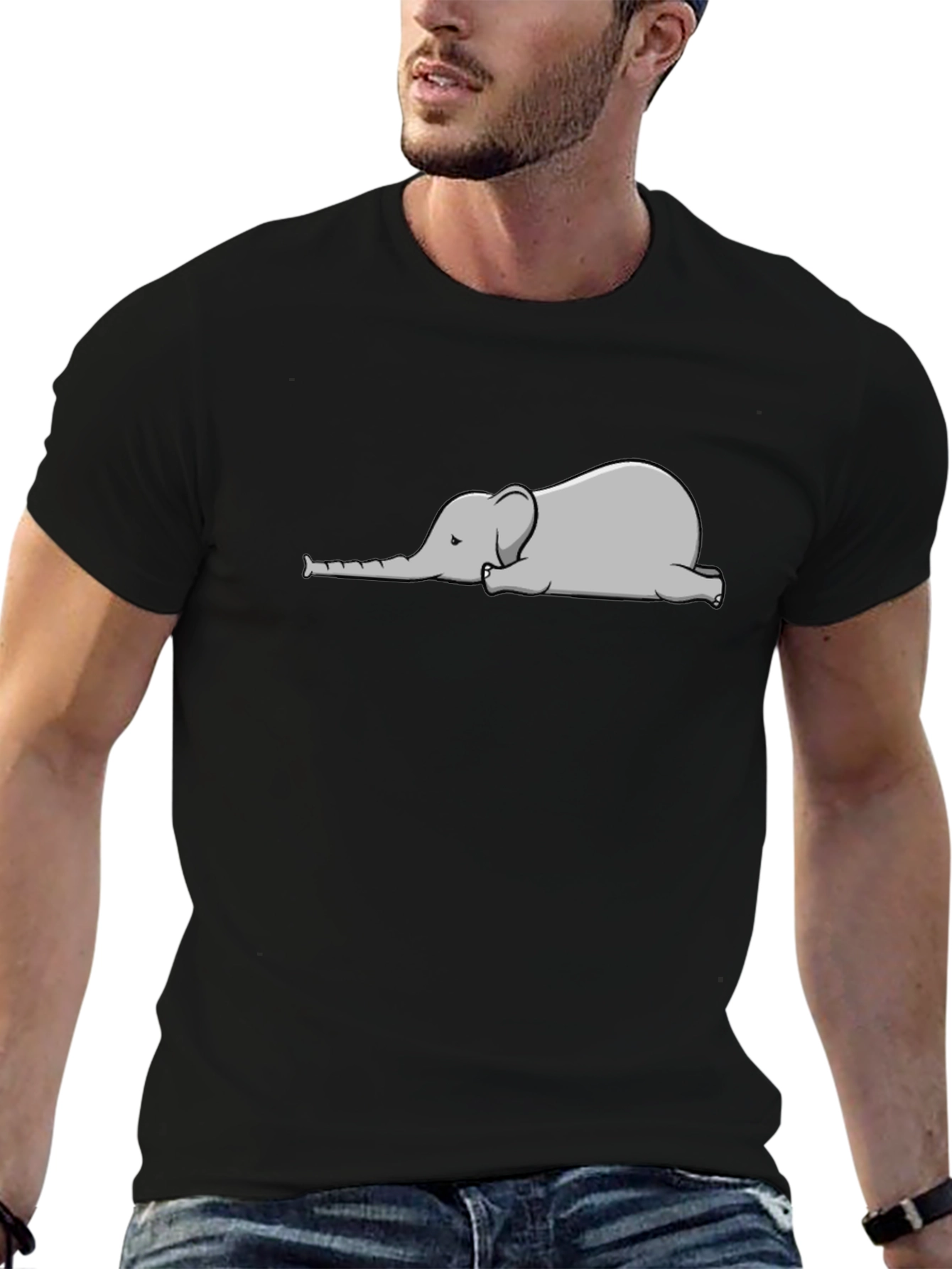 Lazy Elephant Graphic Tee - Black Cotton T-Shirt