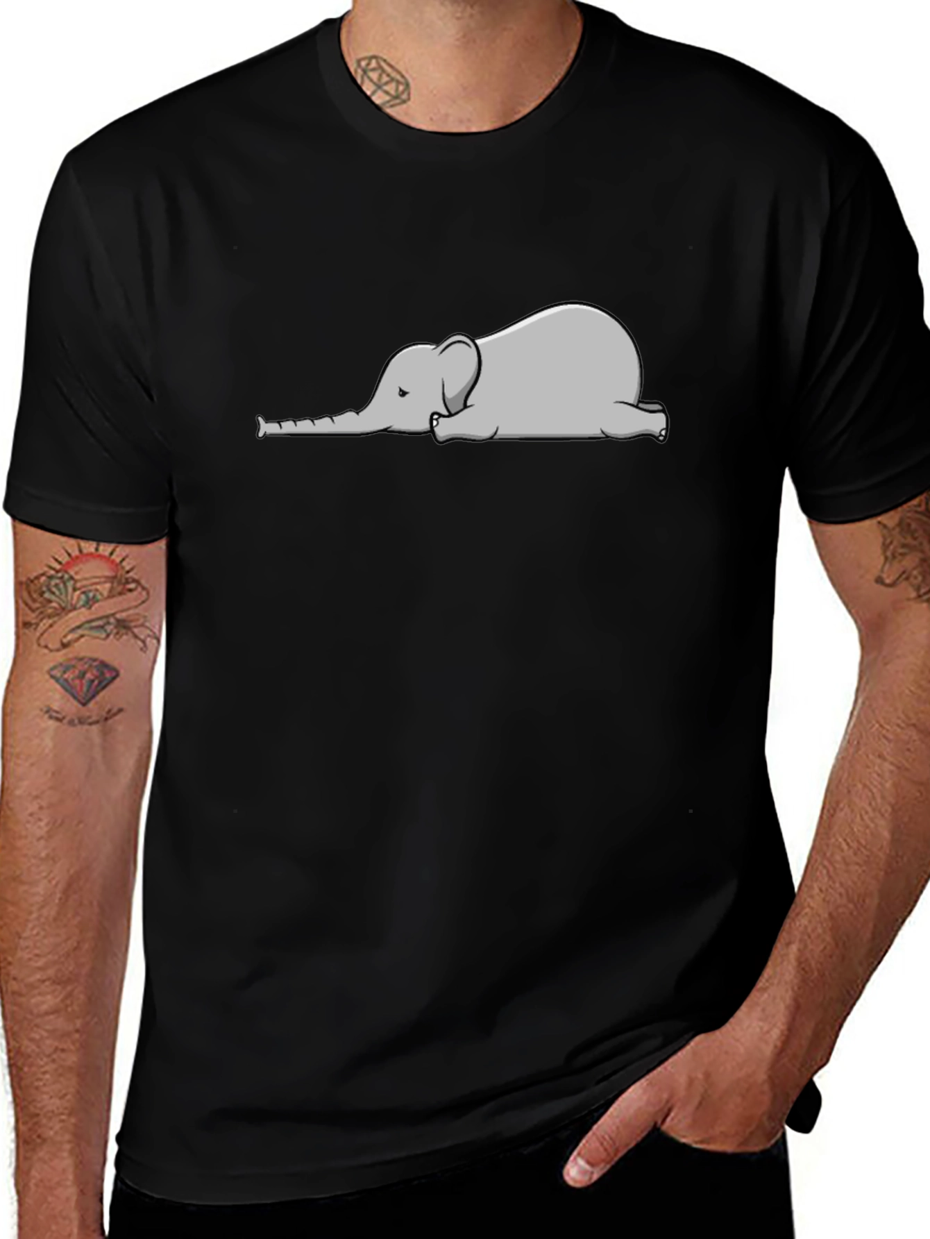 Lazy Elephant Graphic Tee - Black Cotton T-Shirt