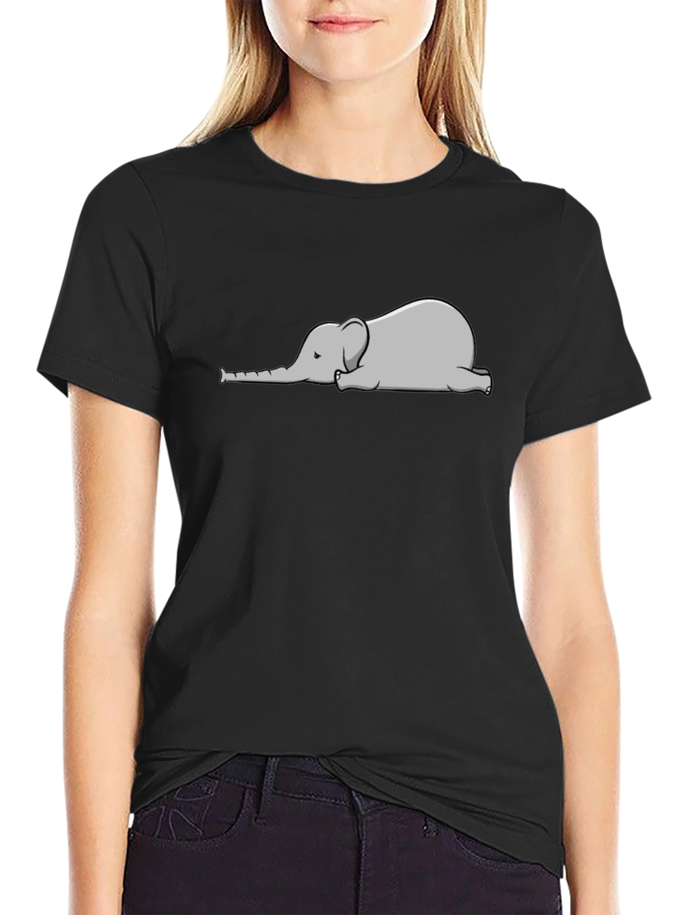 Lazy Elephant Graphic Tee - Black Cotton T-Shirt