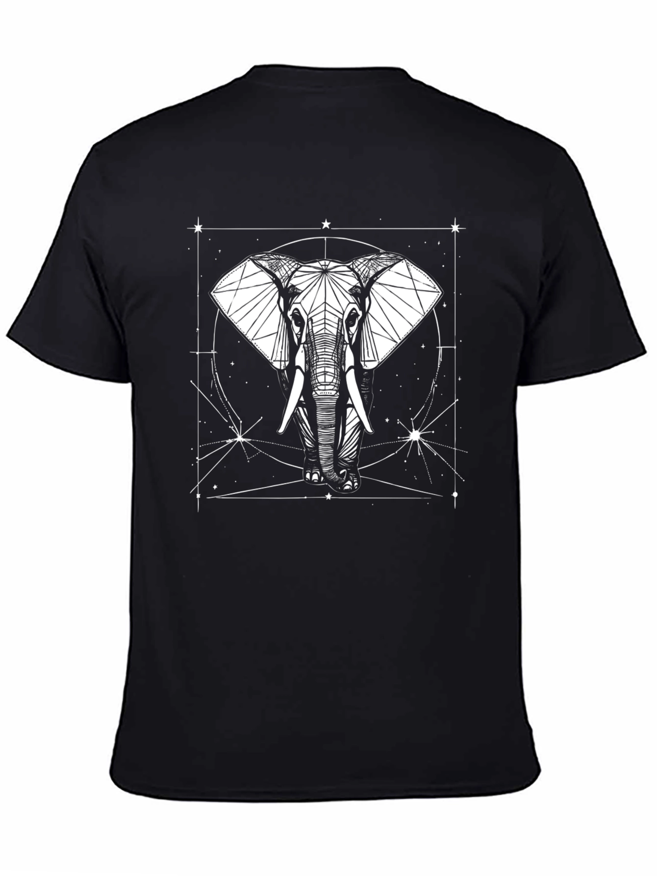 Geometric Elephant Graphic T-Shirt - Black