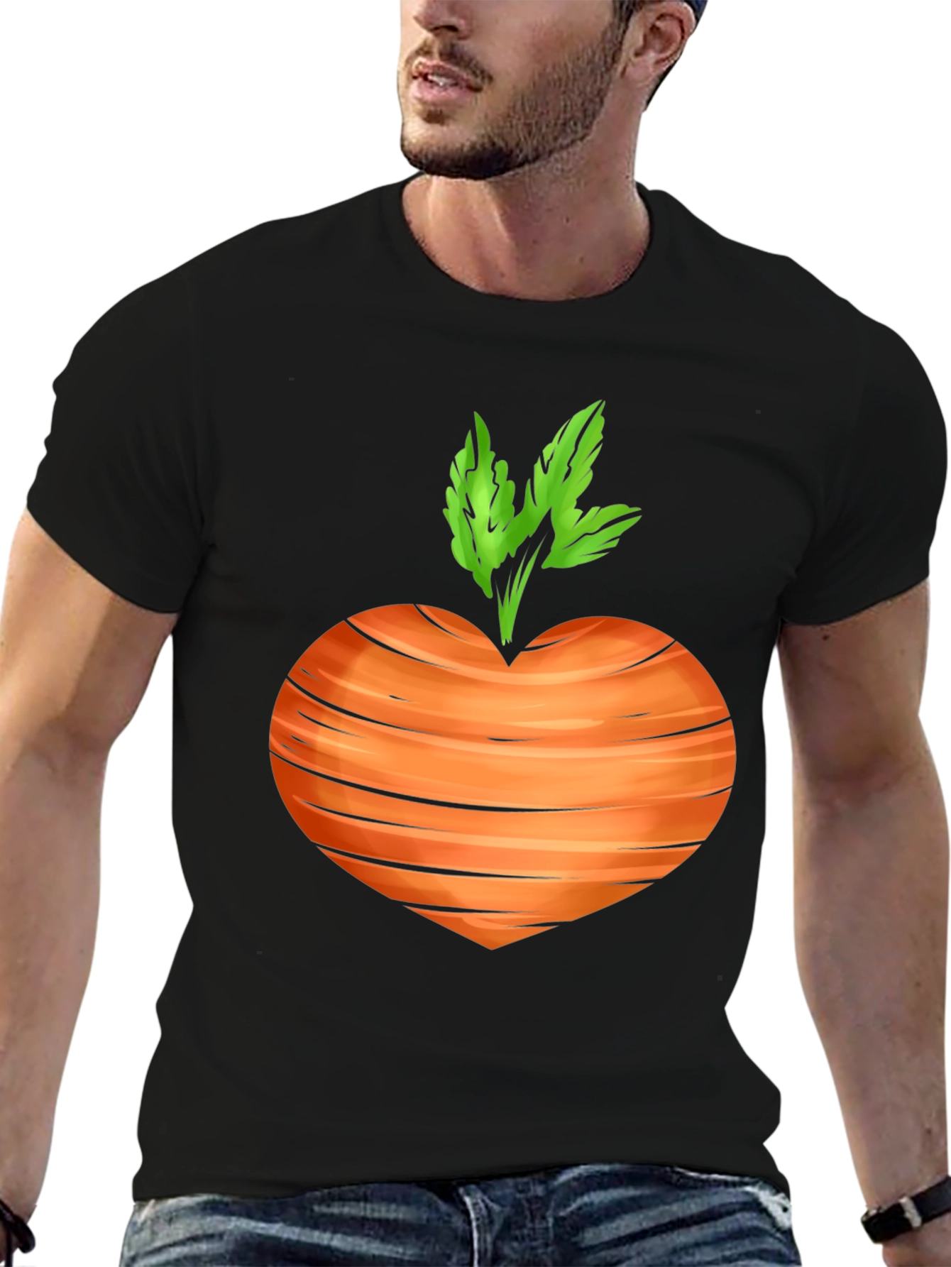 Carrot Heart Graphic Tee - Black Cotton T-Shirt