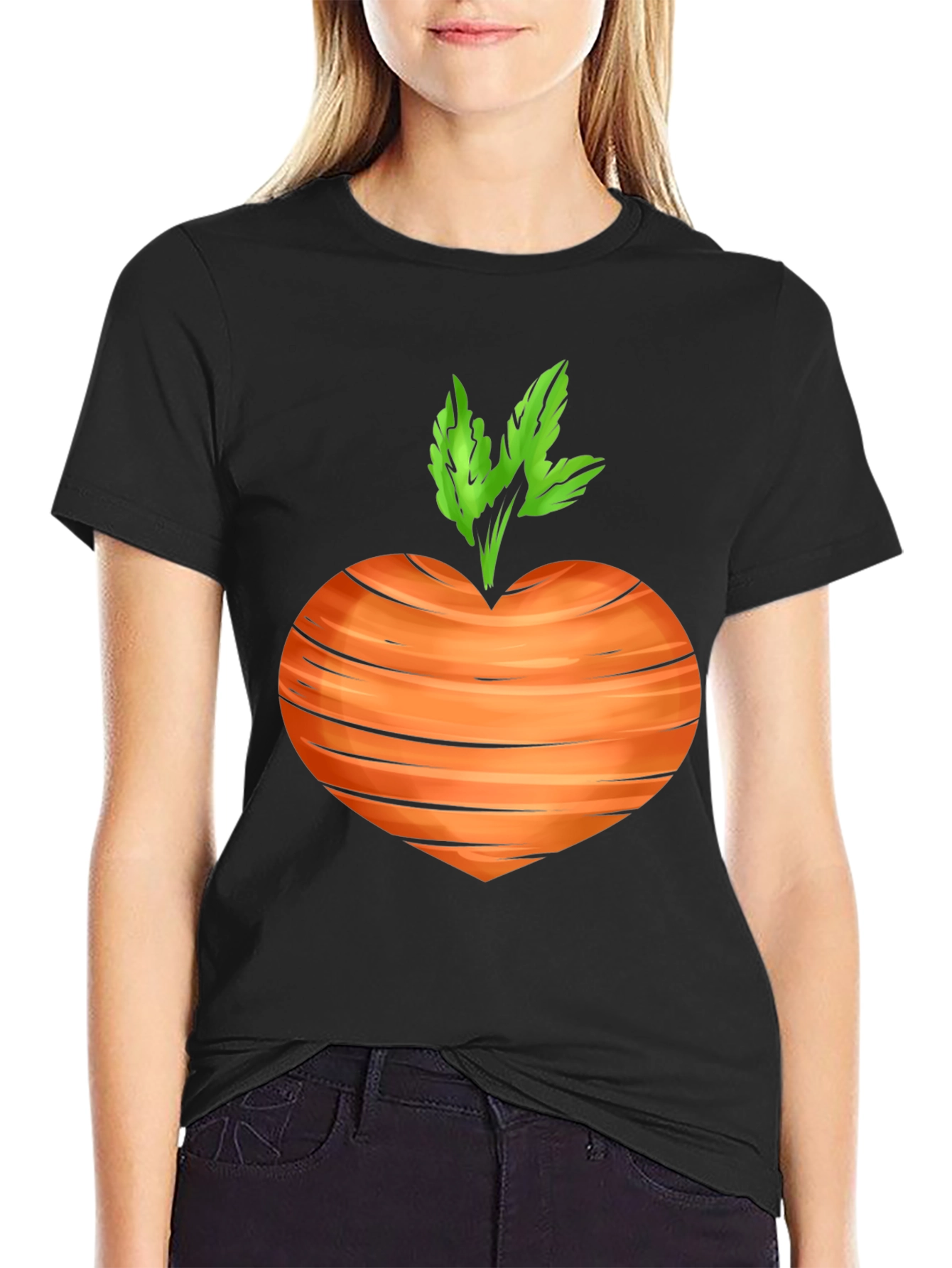 Carrot Heart Graphic Tee - Black Cotton T-Shirt