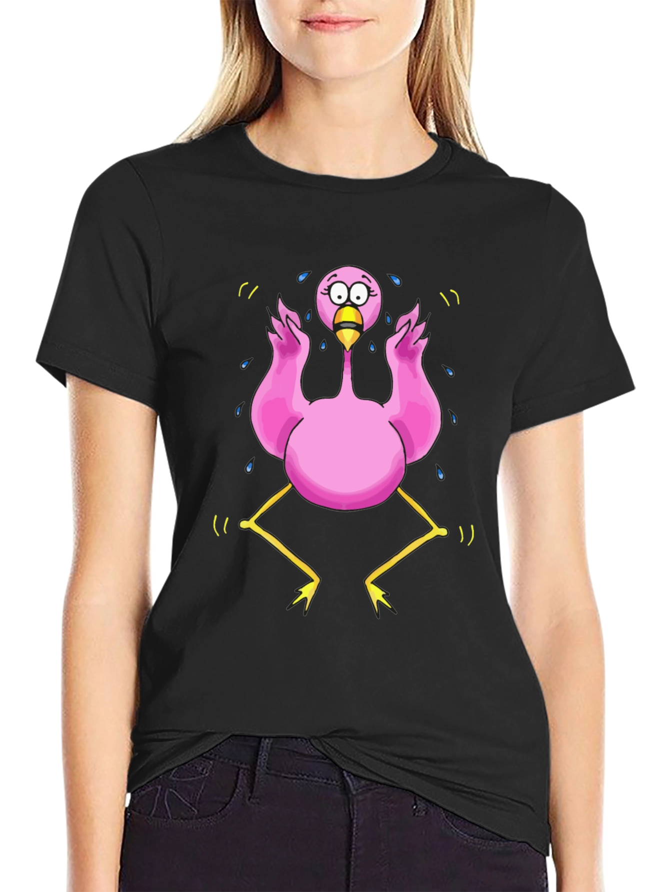 Funny Flamingo Cartoon Graphic T-Shirt