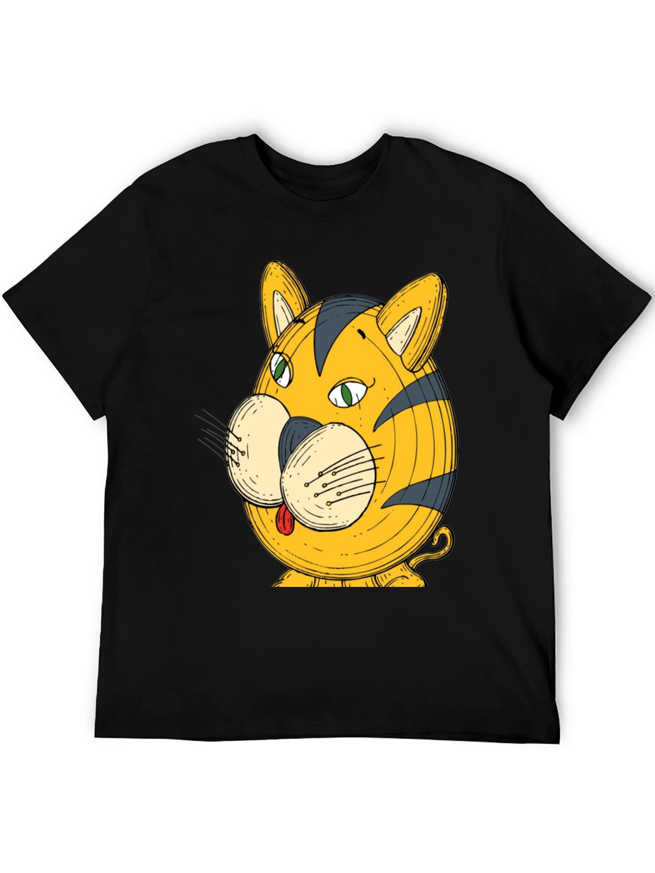 Funny Cartoon Tiger Graphic Black T-Shirt