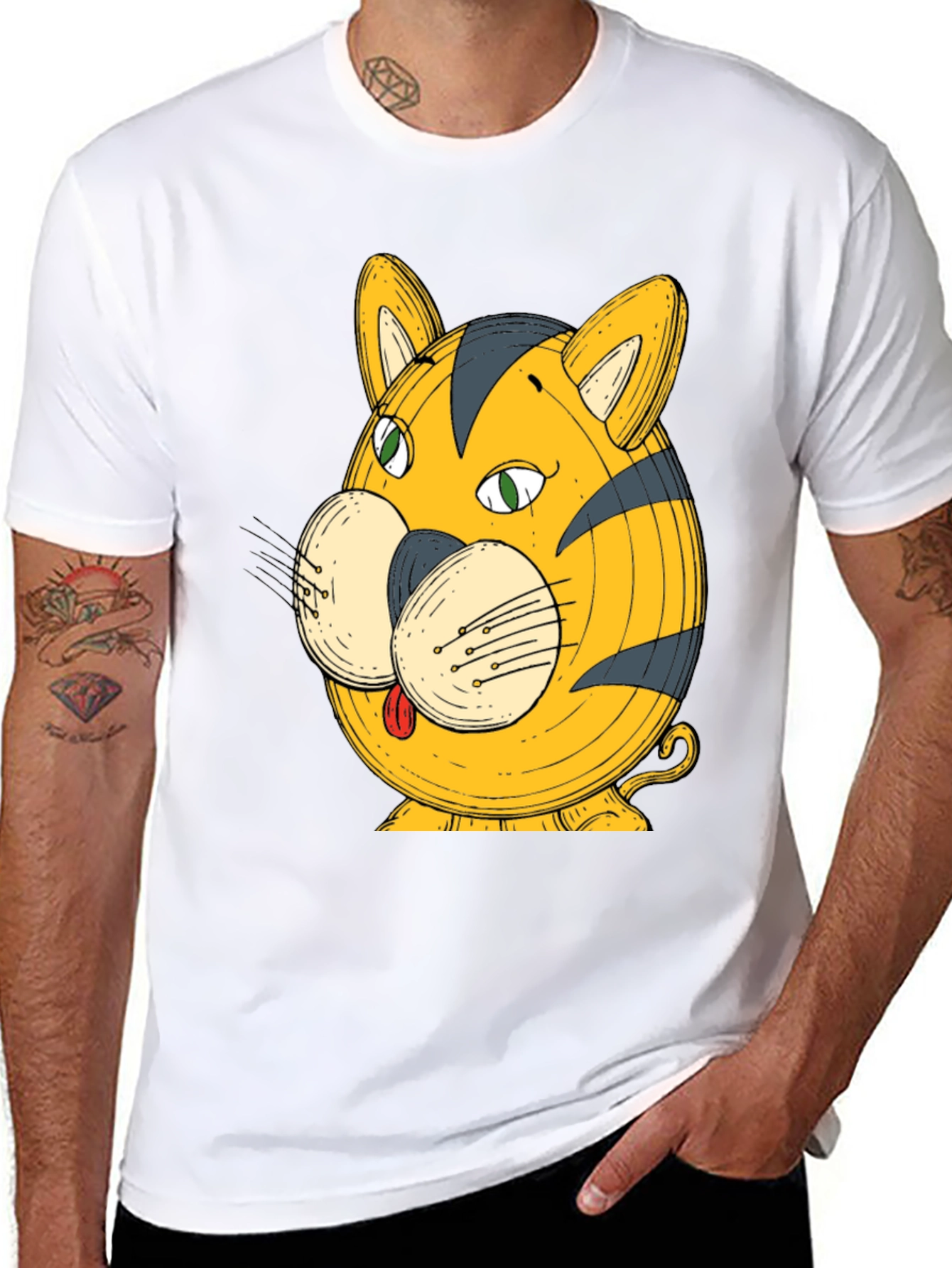 Funny Cartoon Tiger Graphic Black T-Shirt