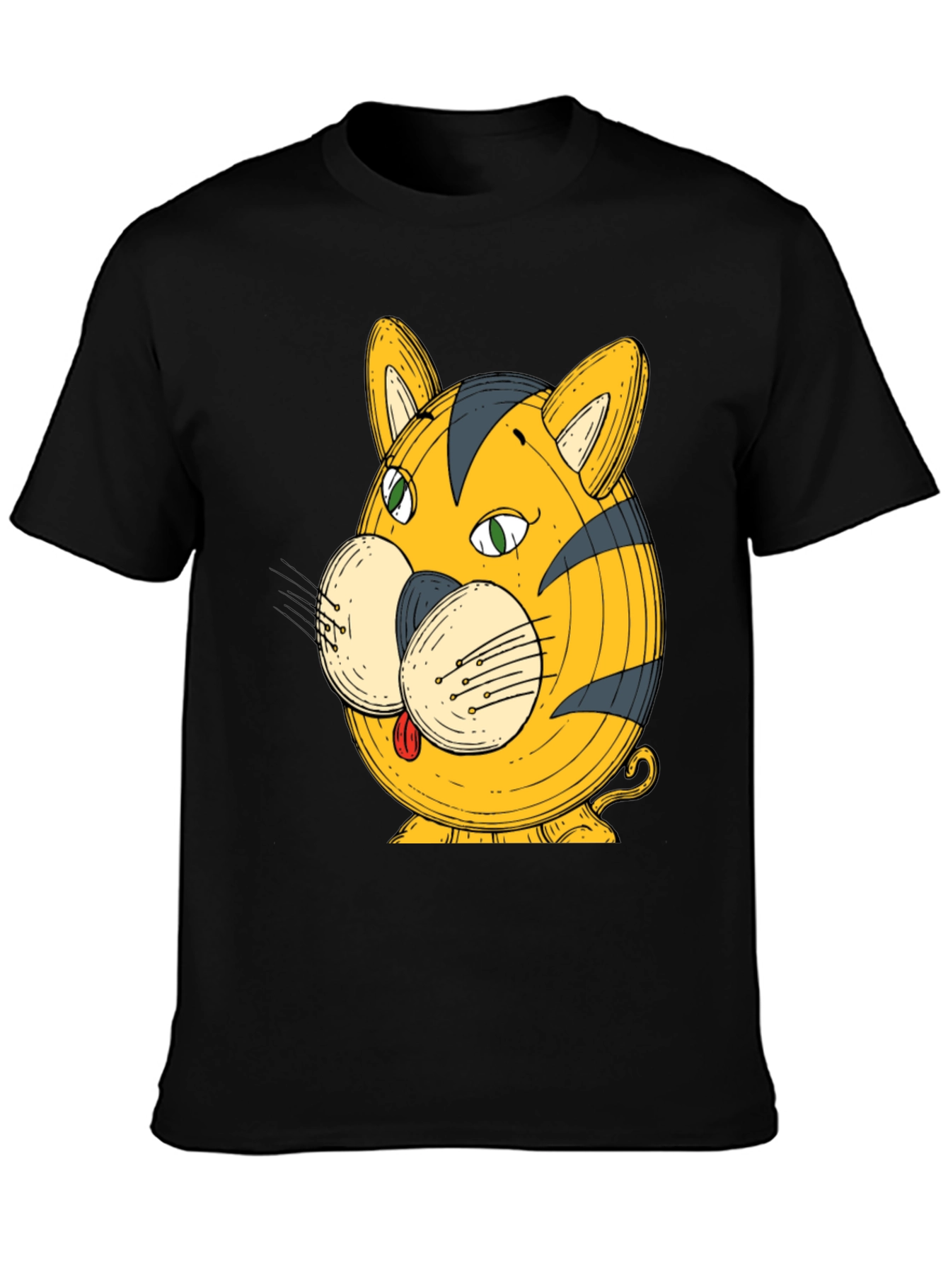 Funny Cartoon Tiger Graphic Black T-Shirt