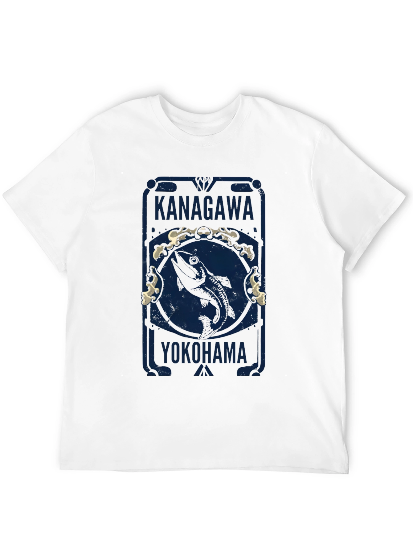 Kanagawa Yokohama Fish Graphic Tee - Black Cotton T-Shirt