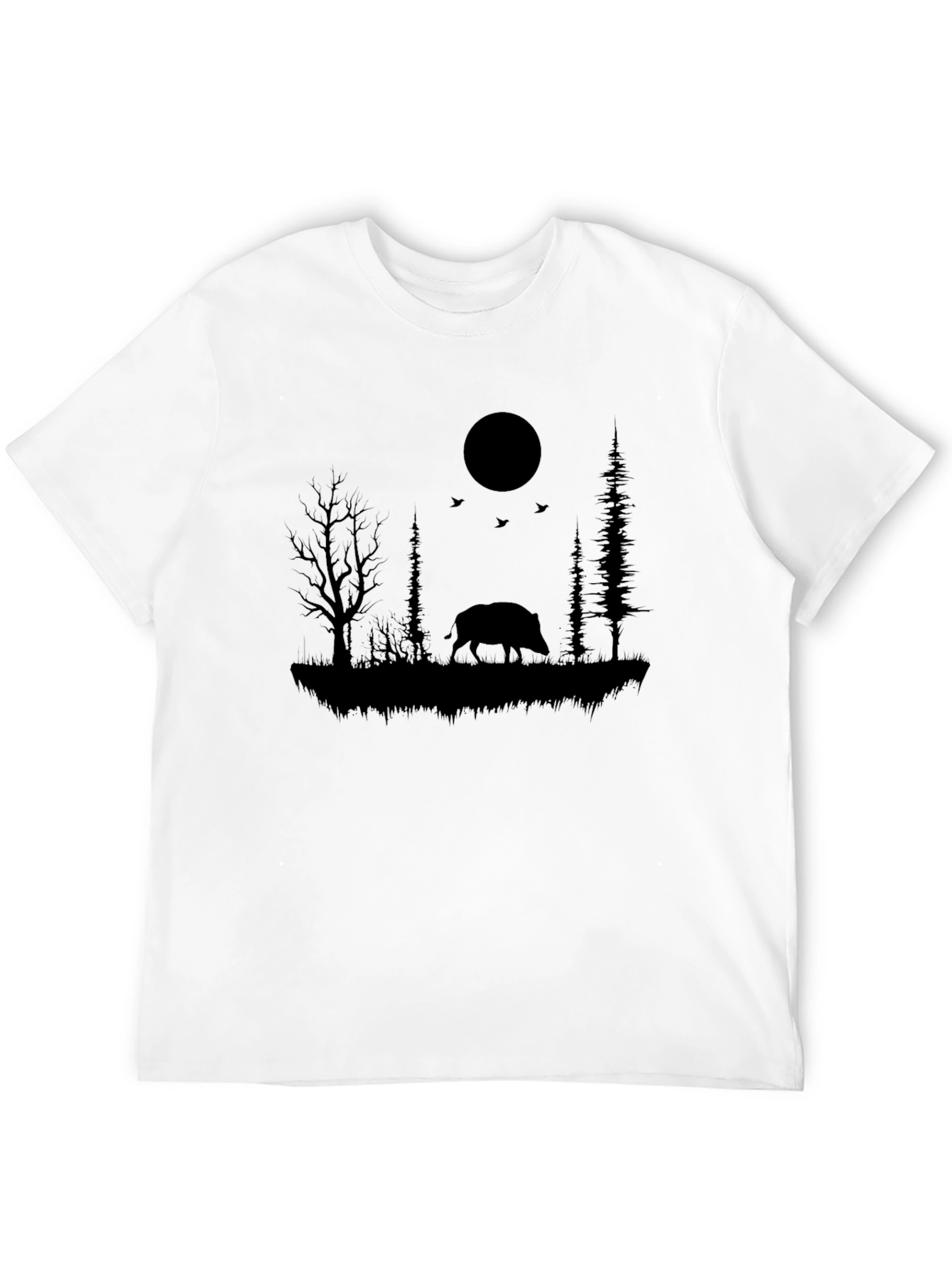 Wild Boar Silhouette Black T-Shirt - Nature Inspired Design