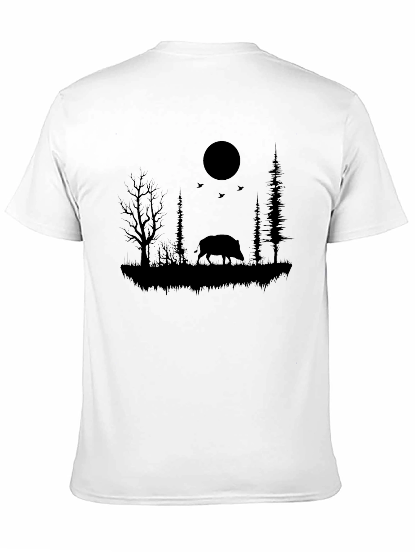 Wild Boar Silhouette Black T-Shirt - Nature Inspired Design