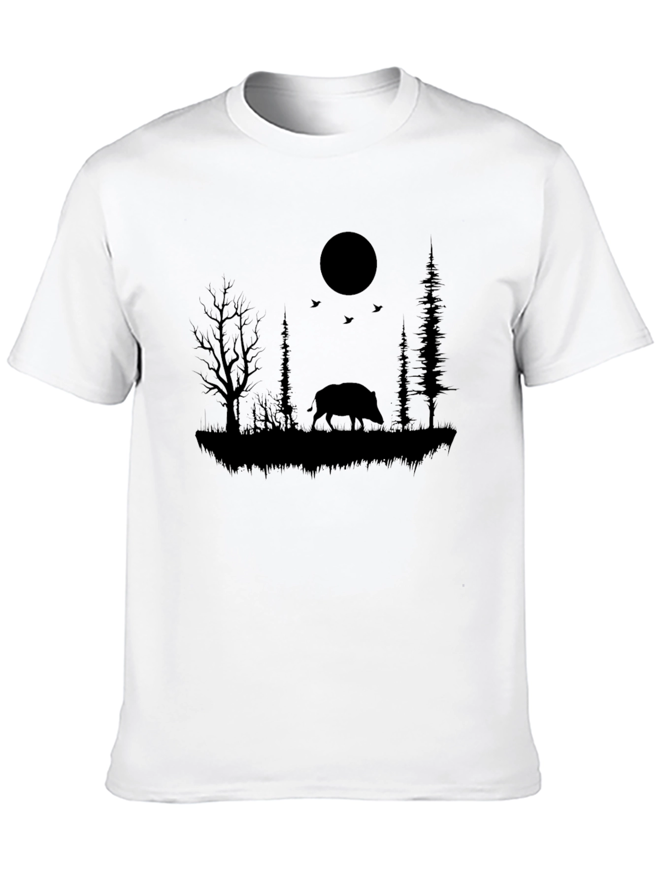 Wild Boar Silhouette Black T-Shirt - Nature Inspired Design