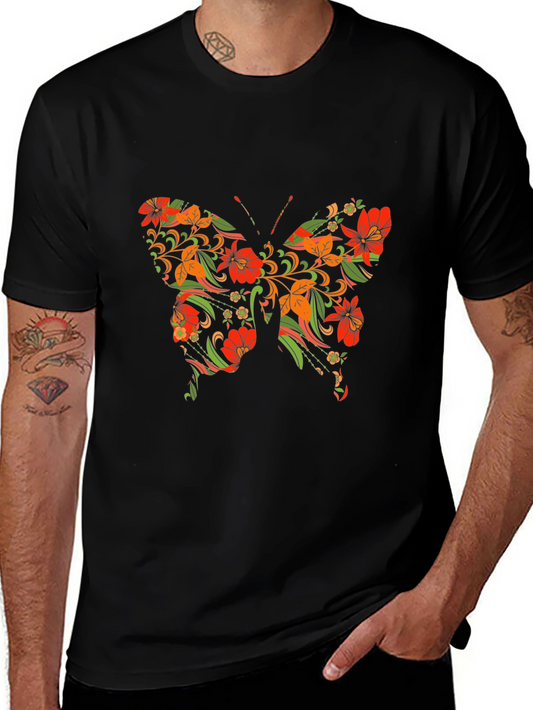 Floral Butterfly Graphic Tee - Stylish Mens Black T-Shirt