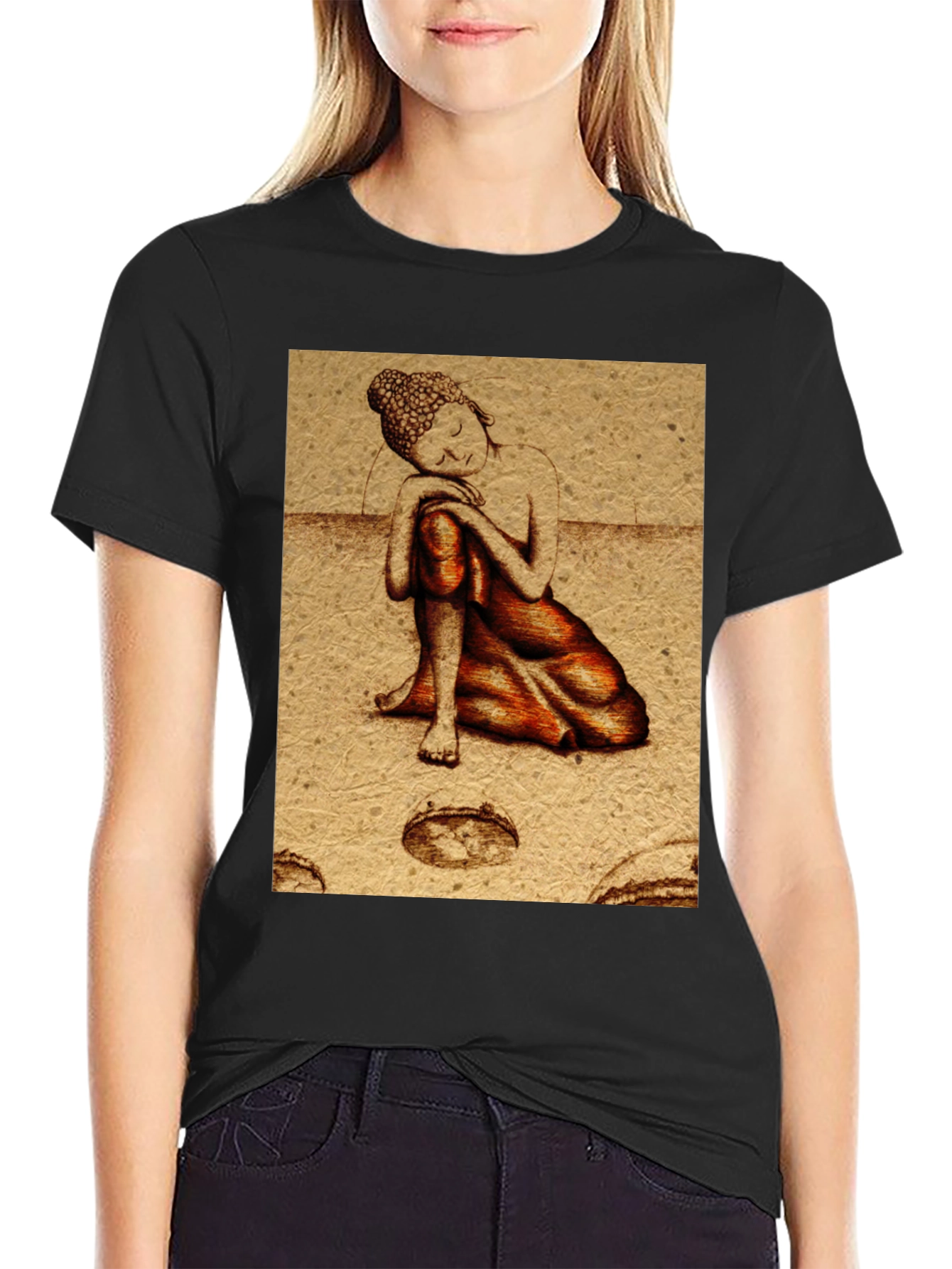 Buddha Graphic Print Black T-Shirt