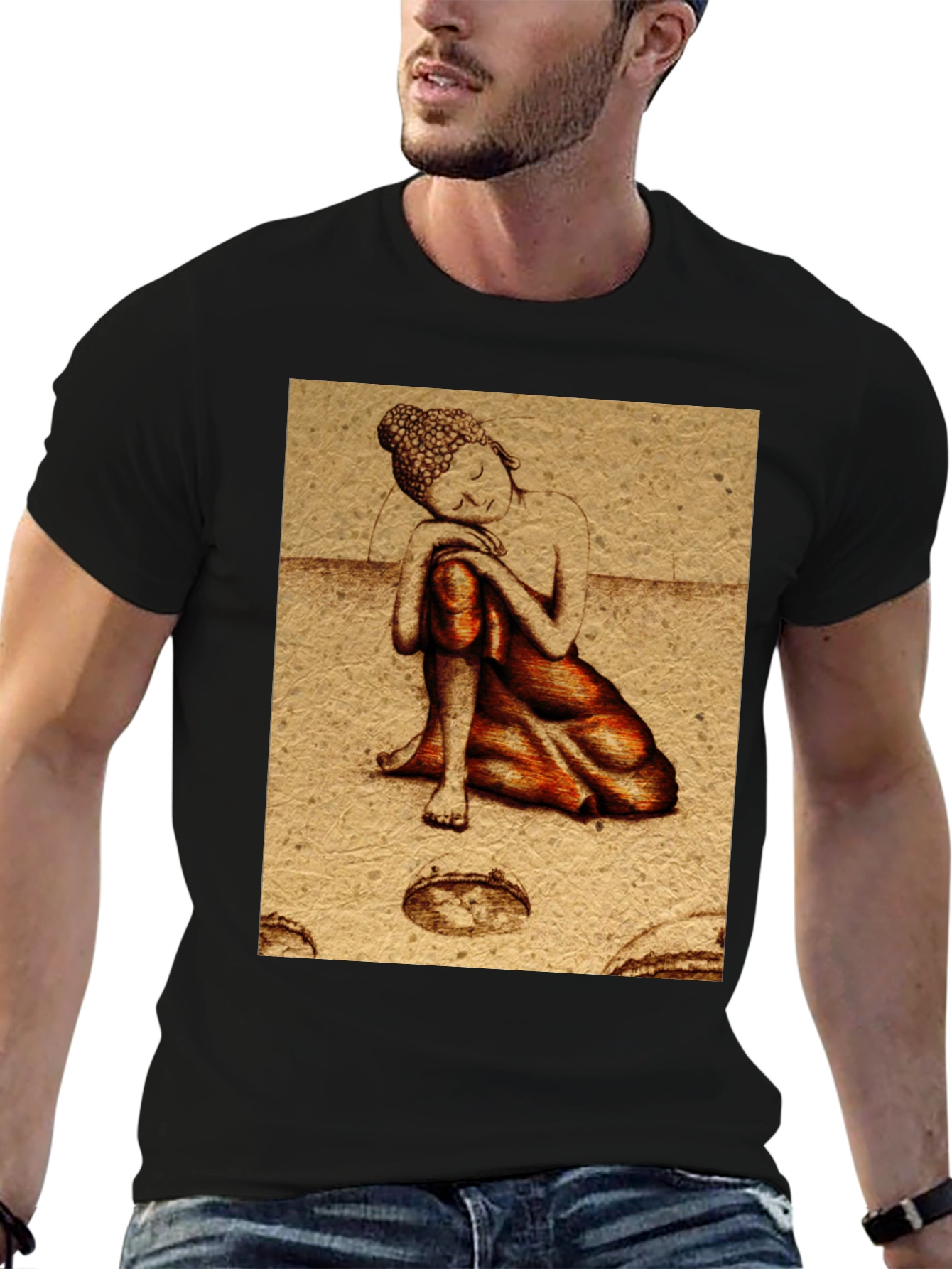 Buddha Graphic Print Black T-Shirt
