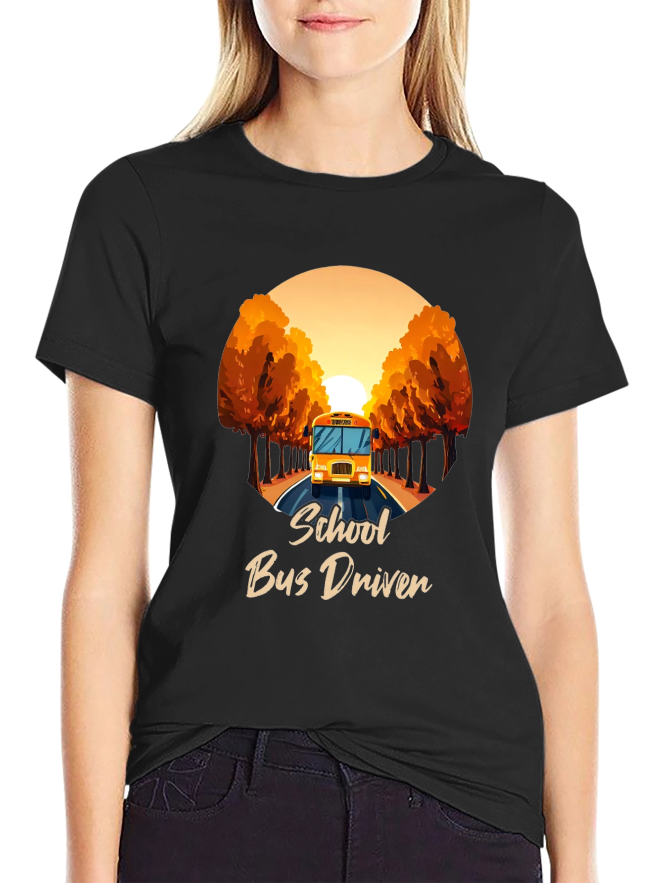 School Bus Driver Graphic Tee - Black Cotton T-Shirt