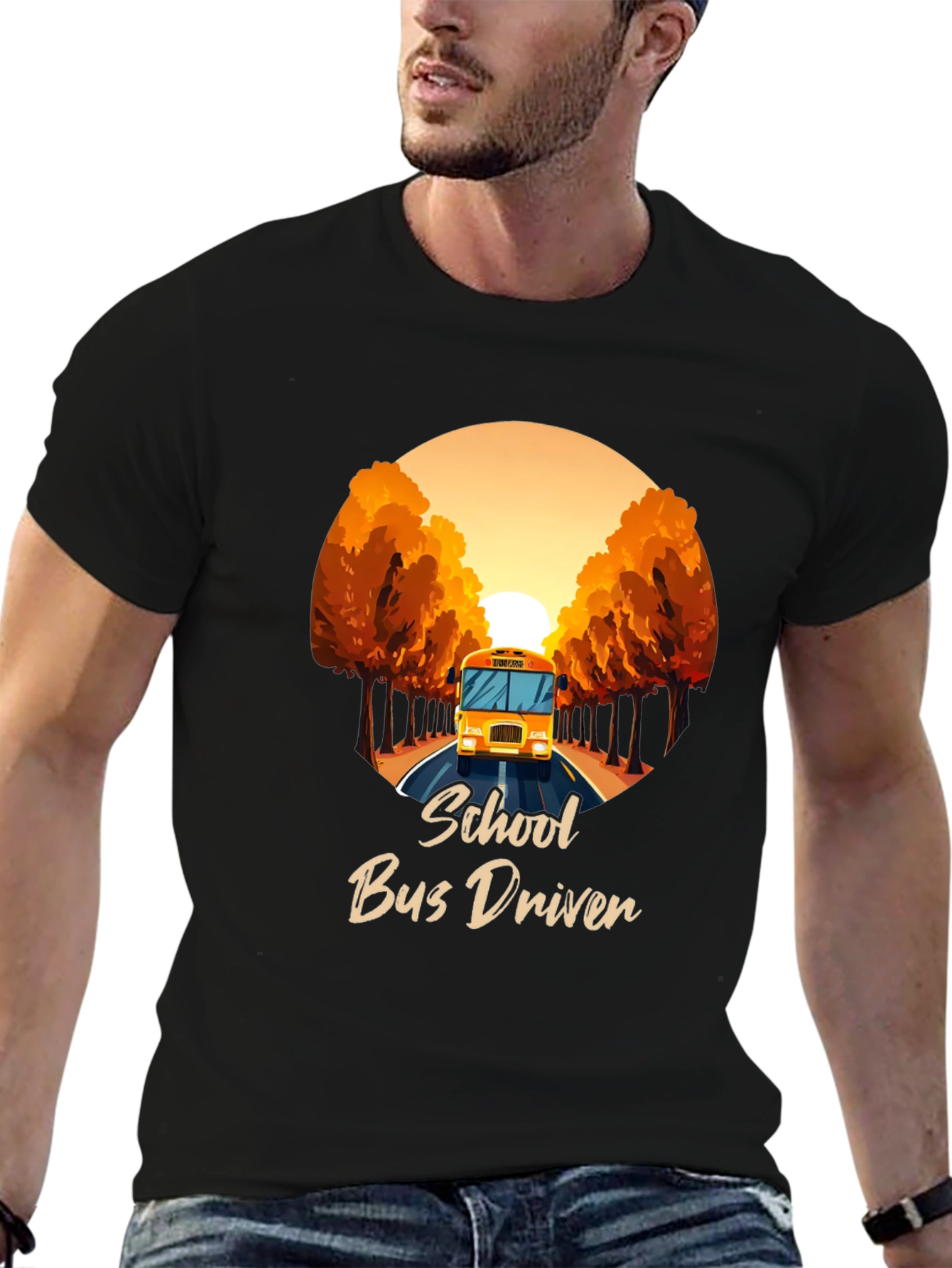 School Bus Driver Graphic Tee - Black Cotton T-Shirt
