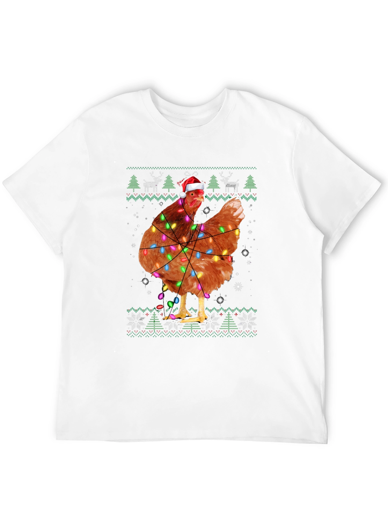 Chicken Christmas Light Ugly Holiday Black T-Shirt