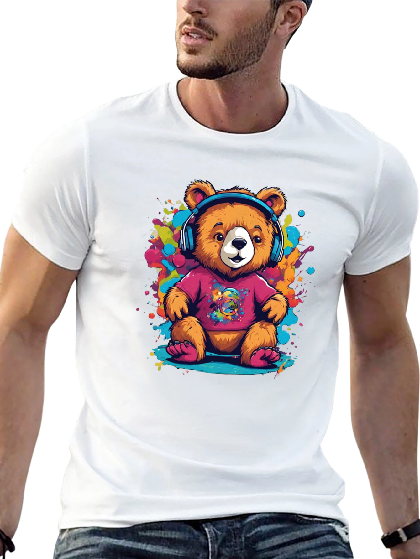 Cool Bear in Headphones Graphic Tee