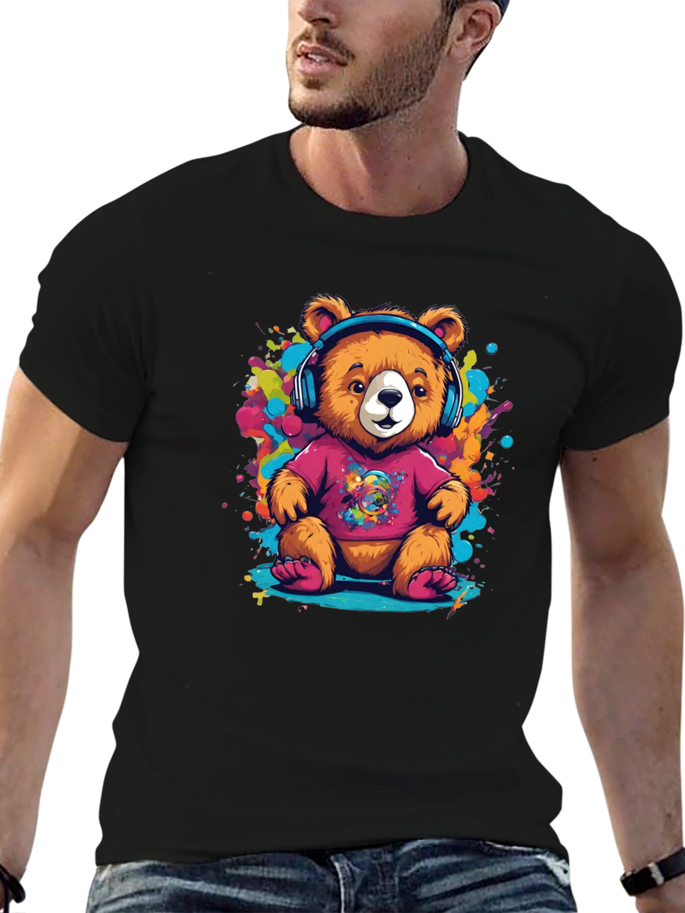 Cool Bear in Headphones Graphic Tee