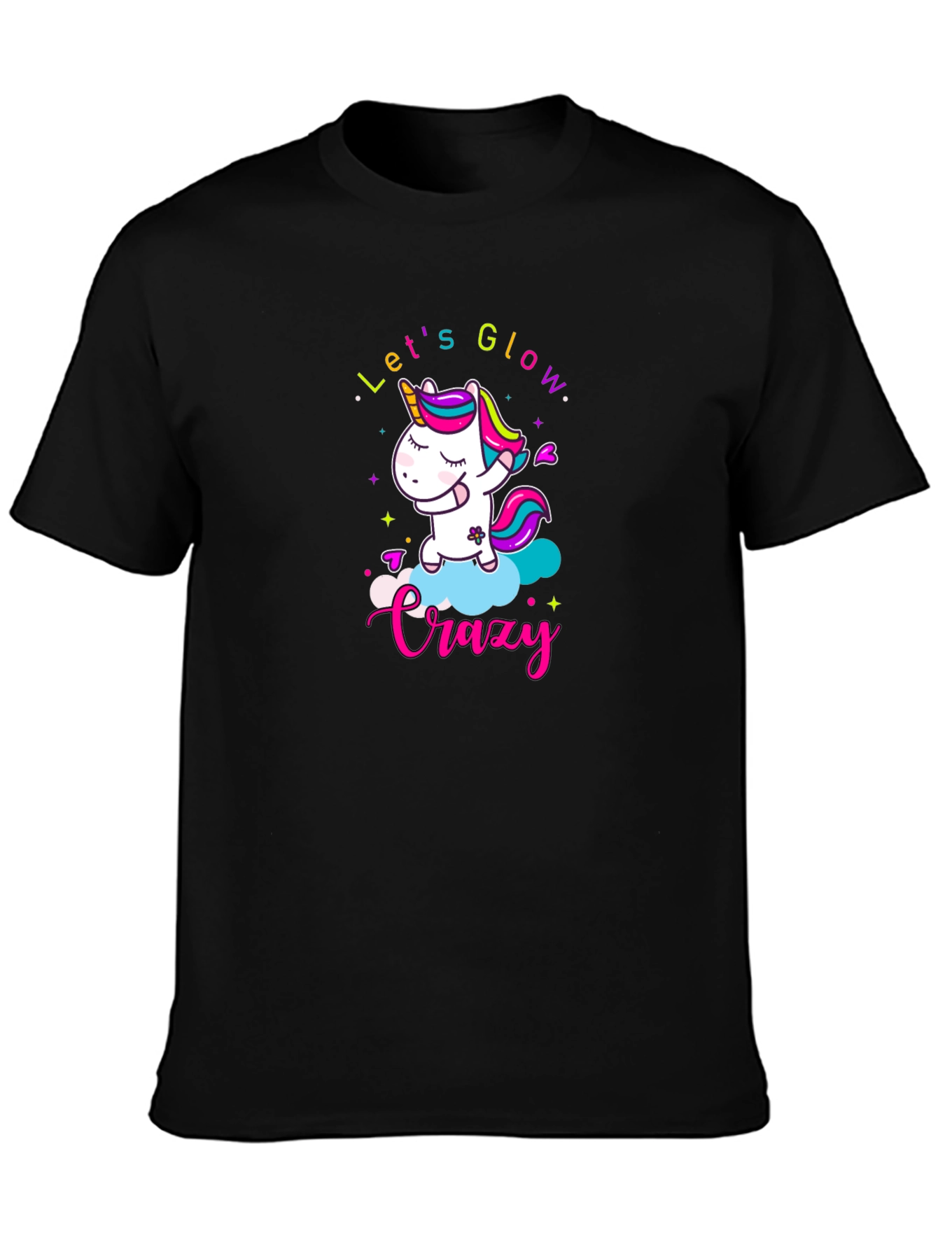 Lets Glow Crazy Unicorn Black T-Shirt
