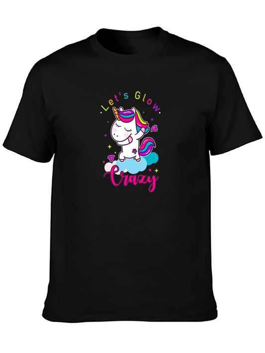 Lets Glow Crazy Unicorn Black T-Shirt