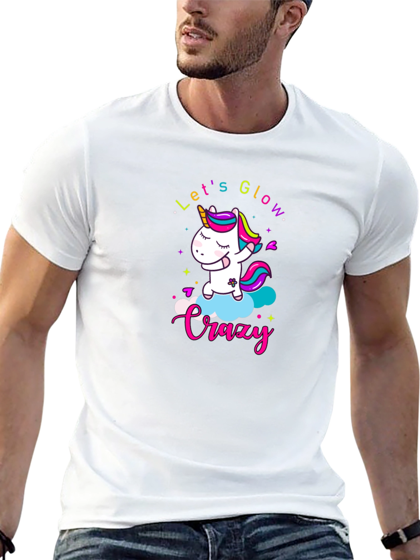 Lets Glow Crazy Unicorn Black T-Shirt