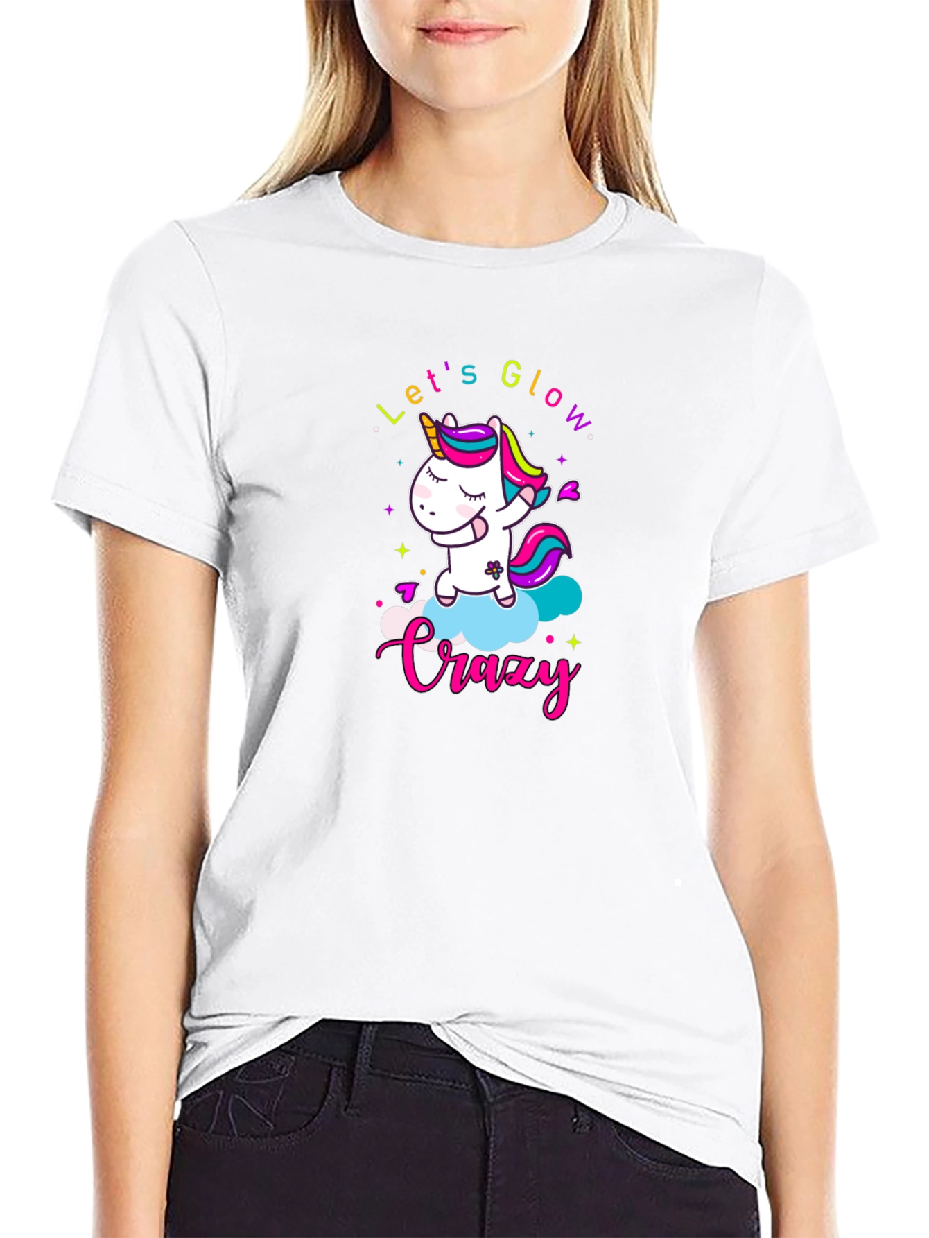 Lets Glow Crazy Unicorn Black T-Shirt