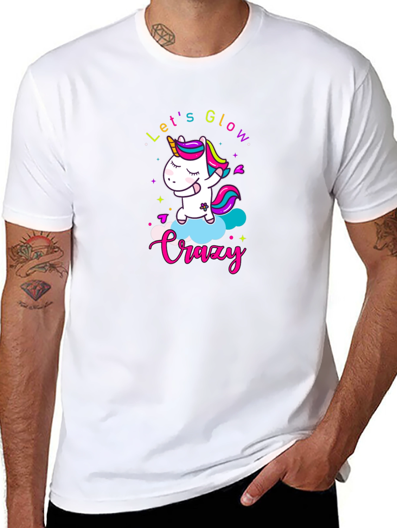 Lets Glow Crazy Unicorn Black T-Shirt