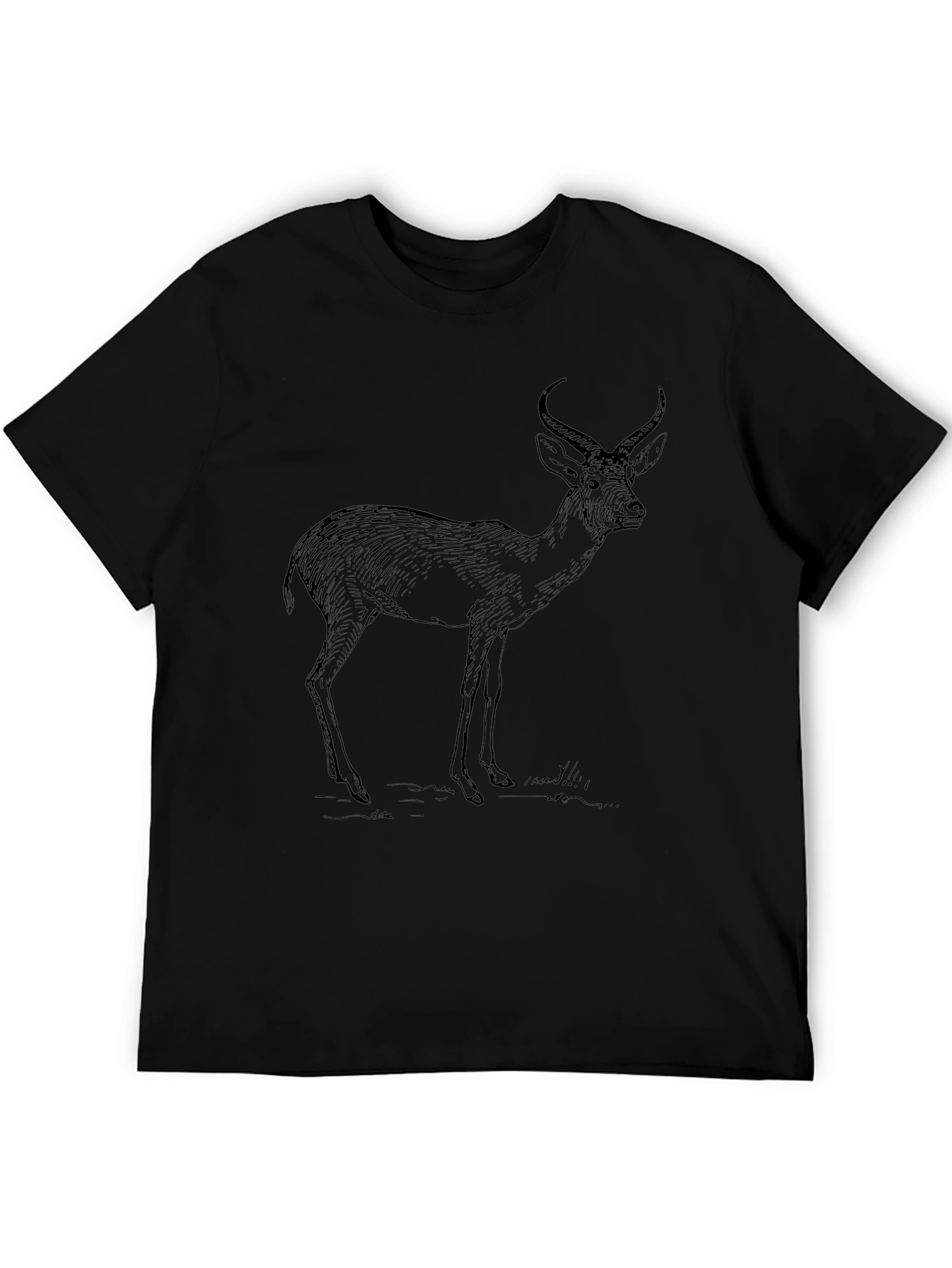 Deer Sketch Graphic Tee - Black Unisex T-Shirt