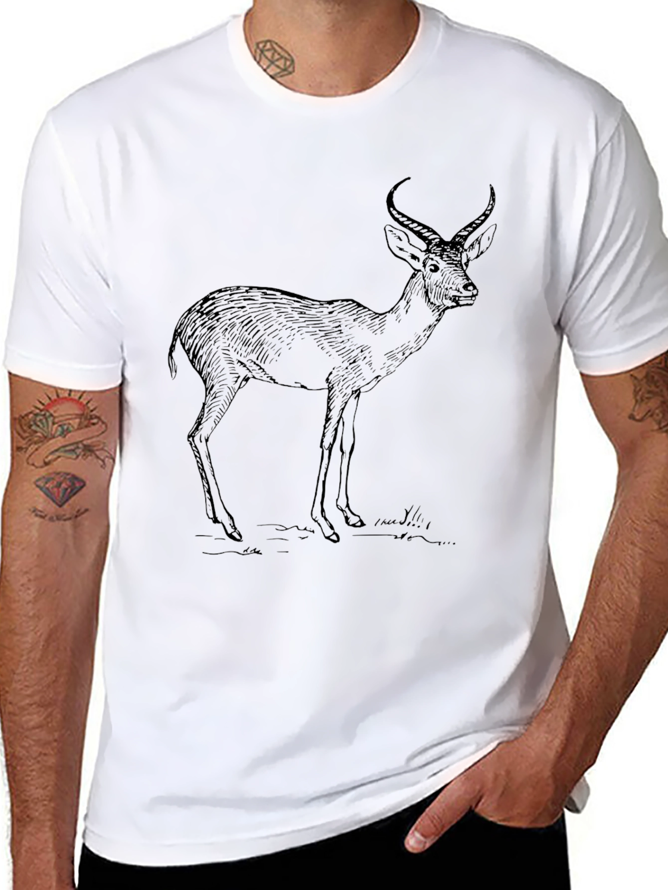 Deer Sketch Graphic Tee - Black Unisex T-Shirt