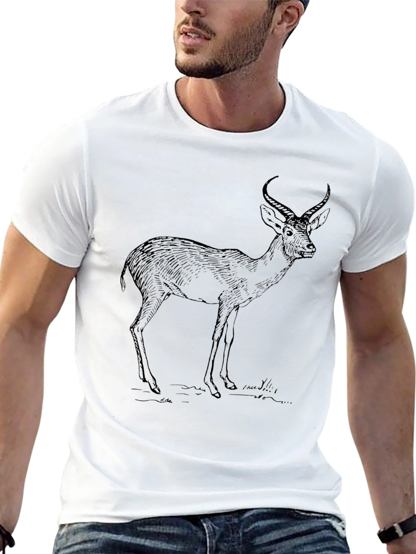 Deer Sketch Graphic Tee - Black Unisex T-Shirt