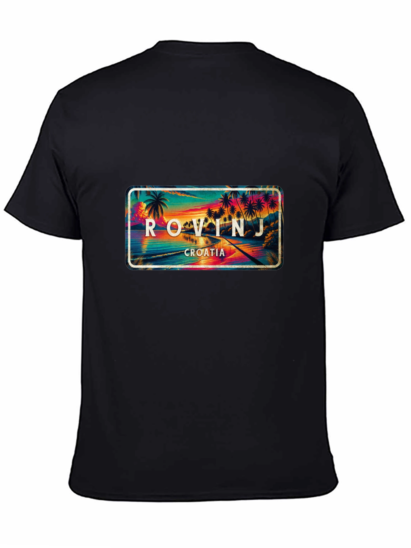 Rovinj Croatia Palm Tree Scene Black T-Shirt