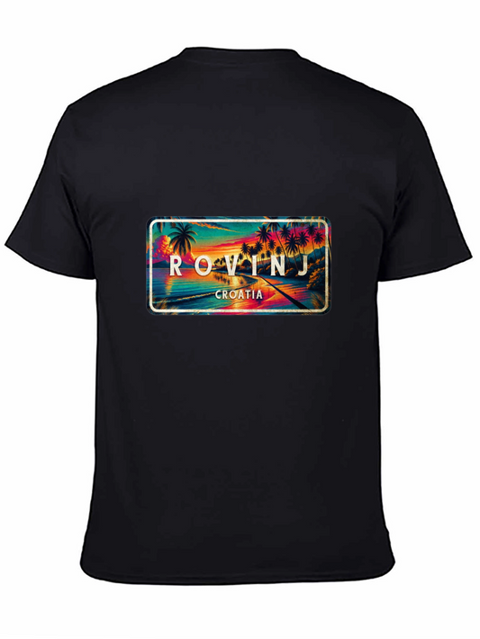 Rovinj Croatia Palm Tree Scene Black T-Shirt