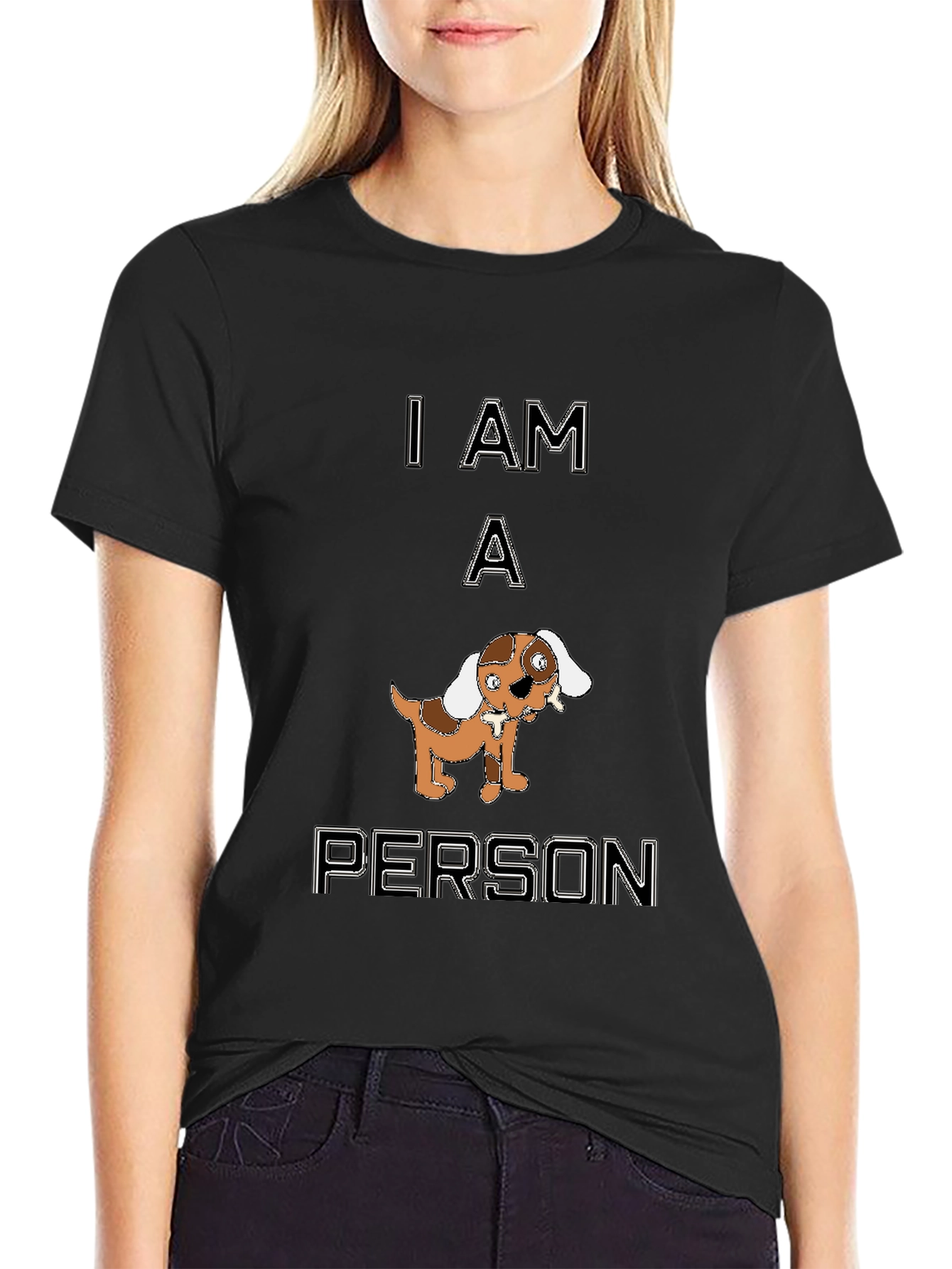 Funny I Am A Person Dog Graphic Black T-Shirt