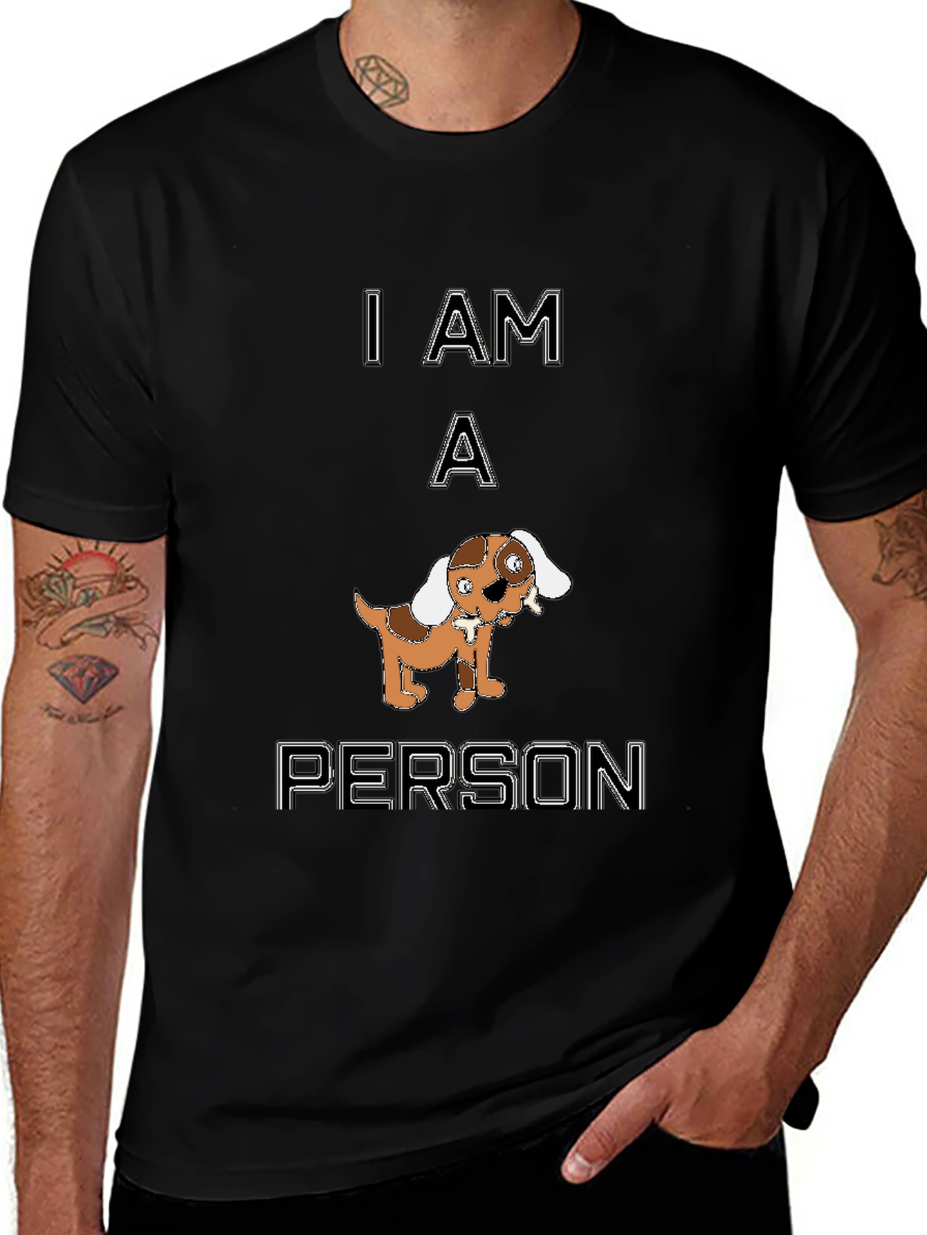 Funny I Am A Person Dog Graphic Black T-Shirt