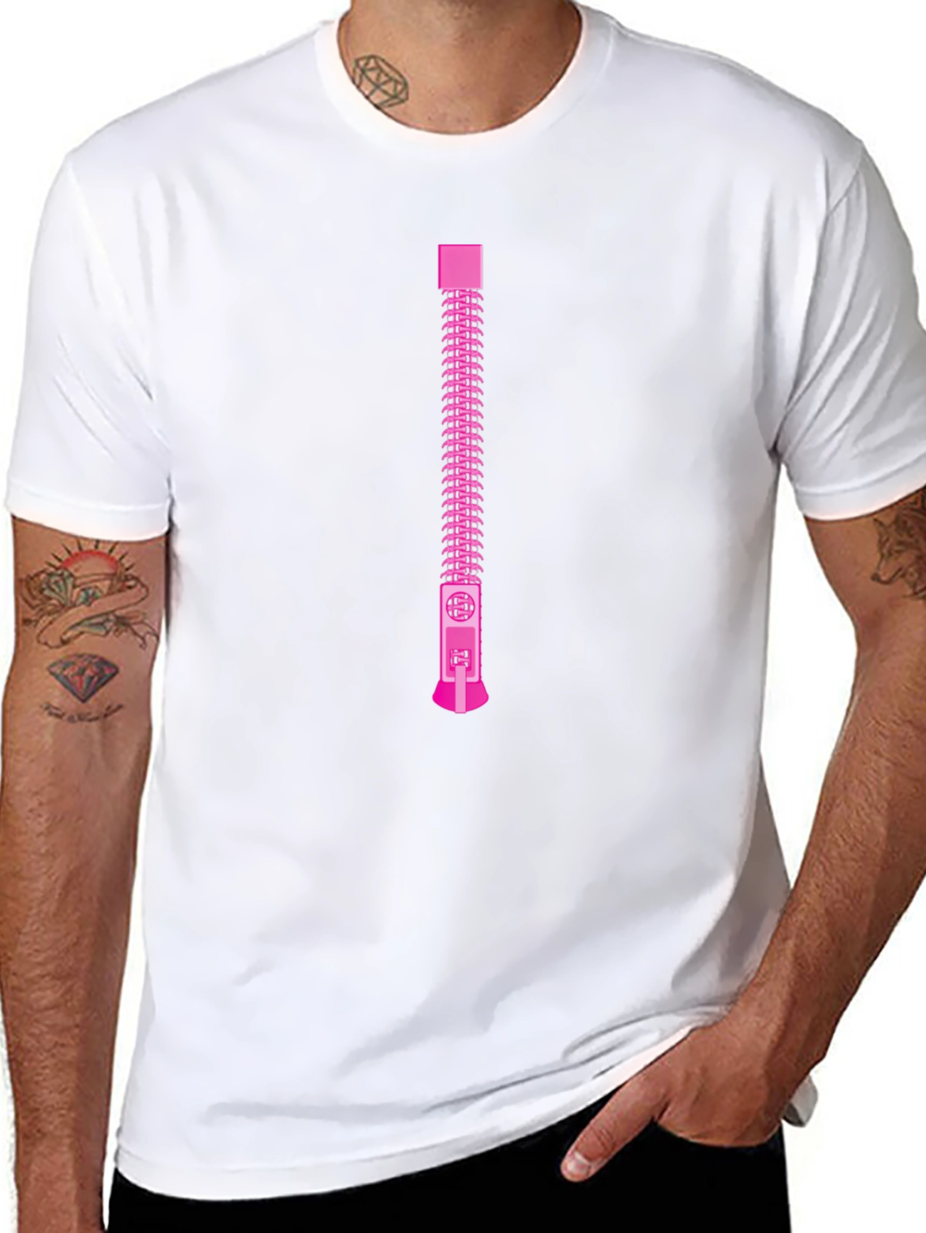 Pink Zipper Graphic Black T-Shirt