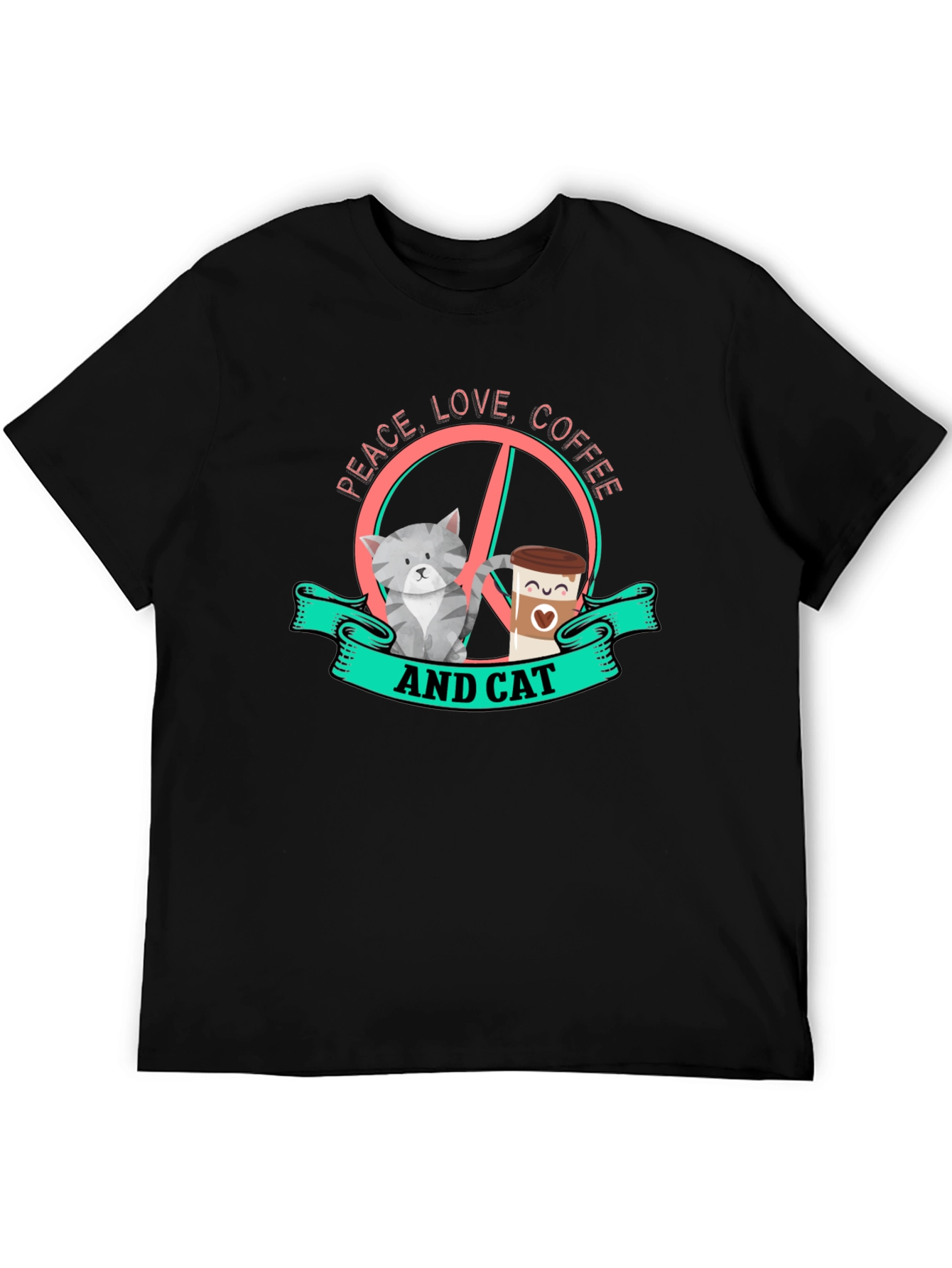 Peace Love Coffee and Cat Graphic Tee
