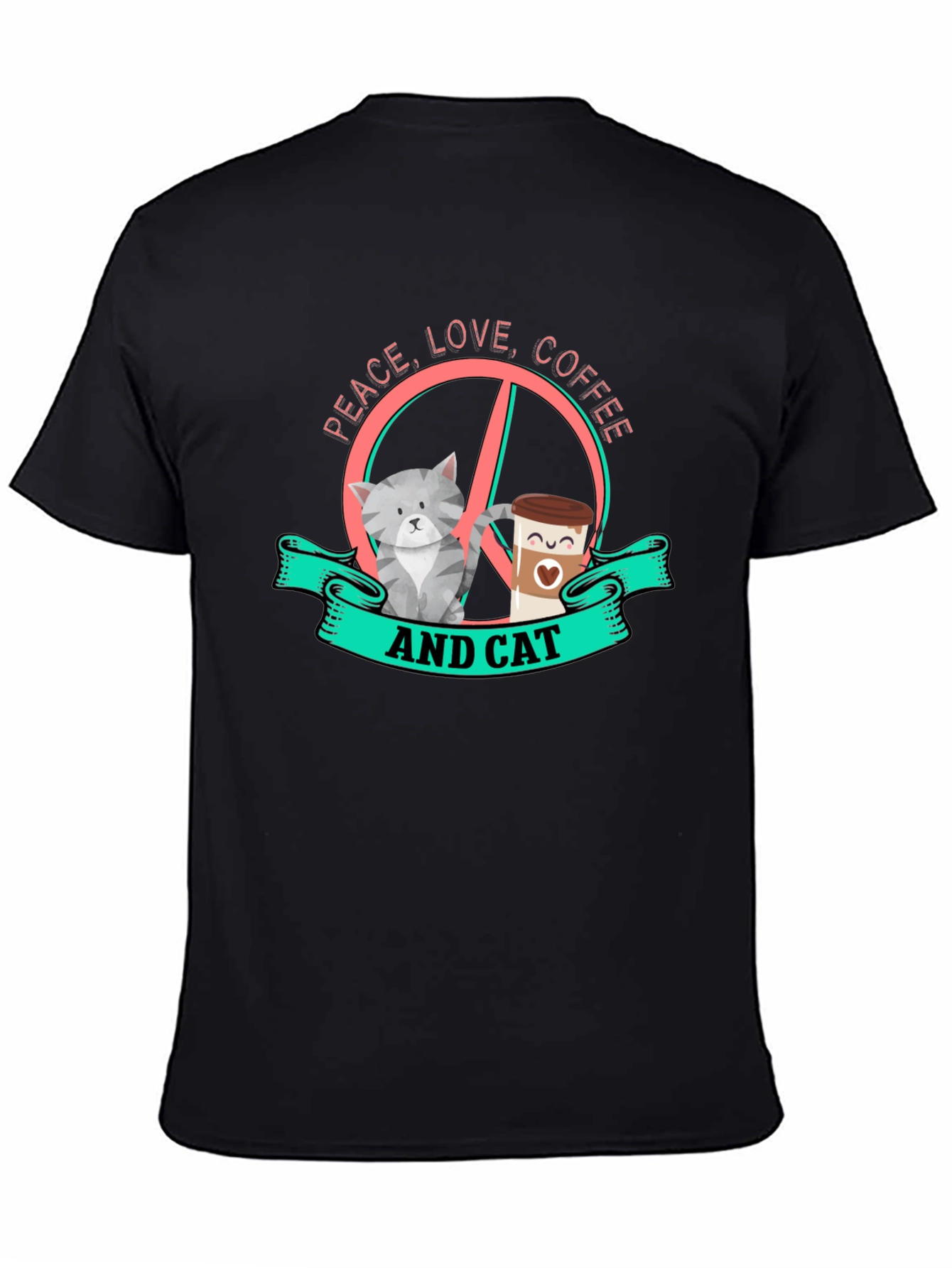 Peace Love Coffee and Cat Graphic Tee