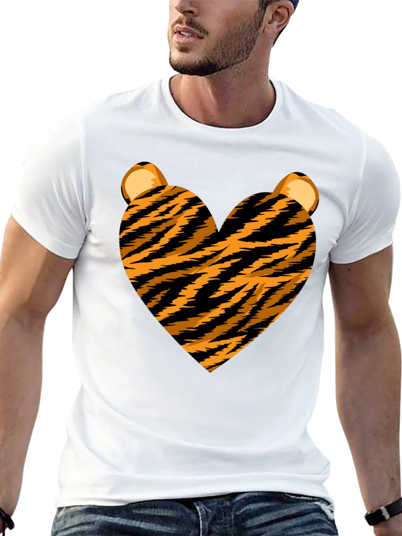 Tiger Heart Graphic Tee - Black Crew Neck