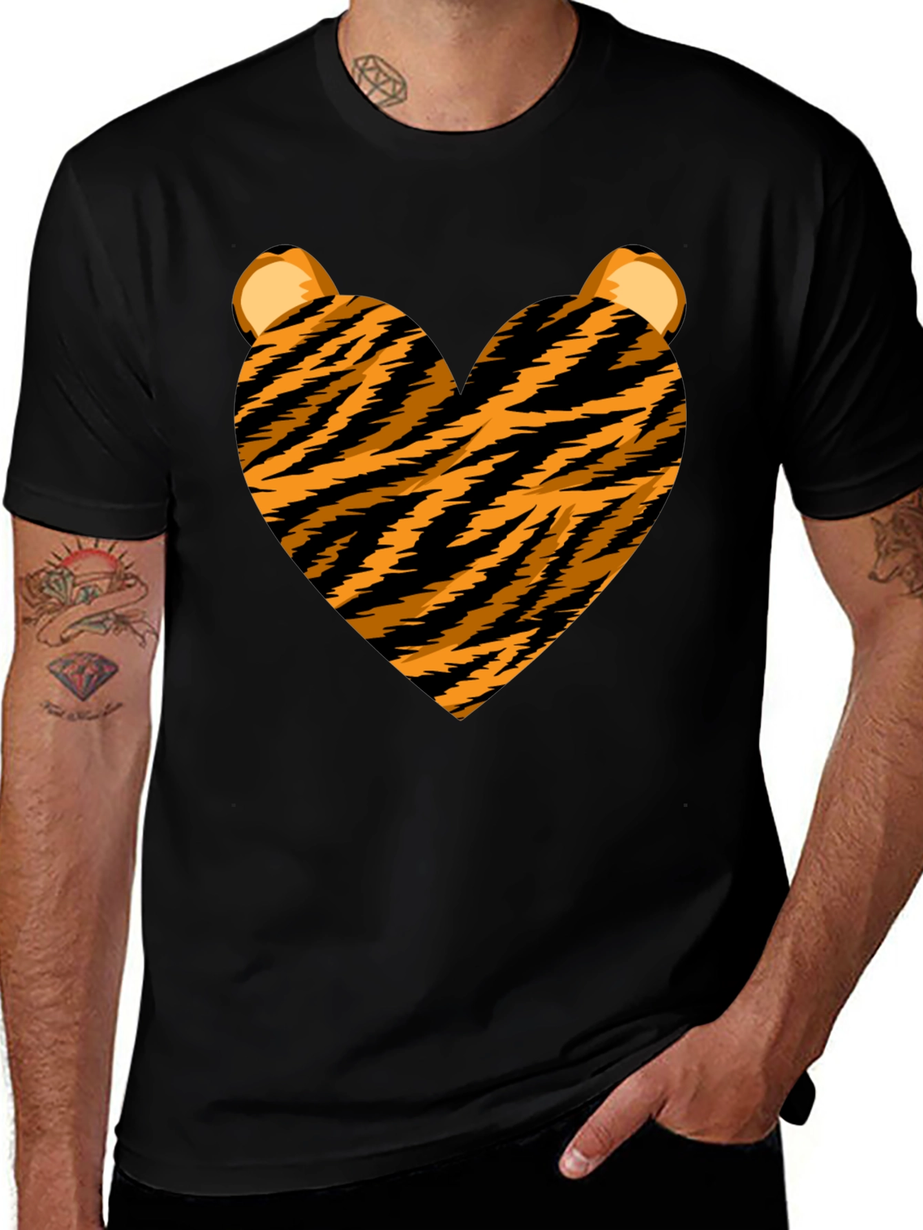 Tiger Heart Graphic Tee - Black Crew Neck